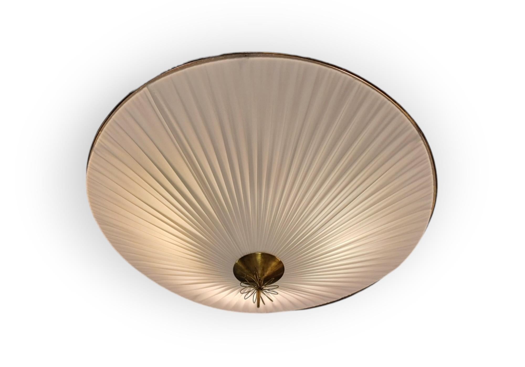 Monumental Paavo Tynell Commissioned Flush Mount in Brass and Fabric, Taito Oy For Sale 10