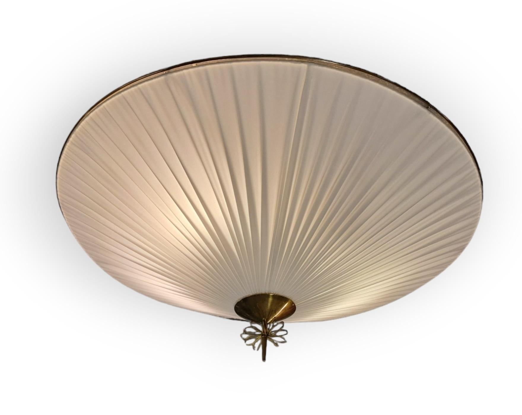 Monumental Paavo Tynell Commissioned Flush Mount in Brass and Fabric, Taito Oy For Sale 11