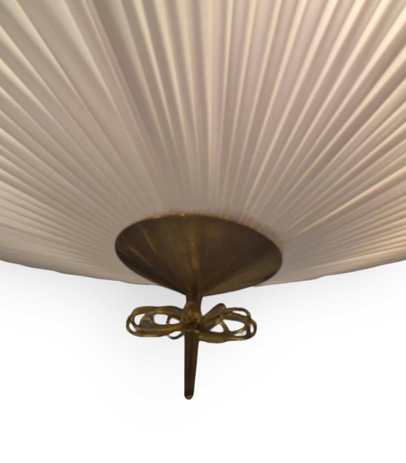 Finnish Monumental Paavo Tynell Commissioned Flush Mount in Brass and Fabric, Taito Oy For Sale