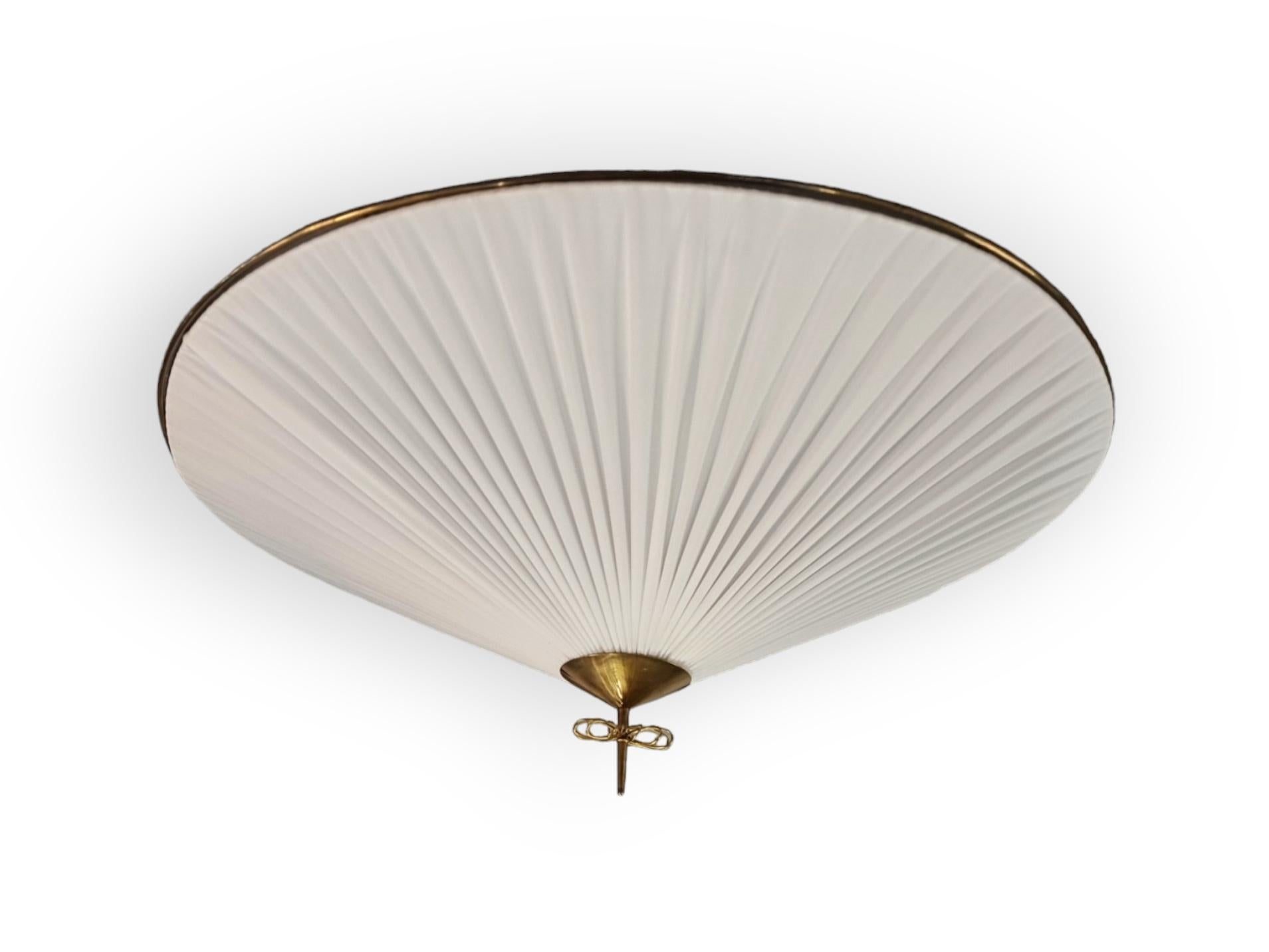 Monumental Paavo Tynell Commissioned Ceiling Lamp, In Brass and Fabric, Taito Oy For Sale 2
