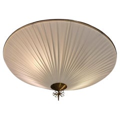 Monumental Paavo Tynell Commissioned Ceiling Lamp, In Brass and Fabric, Taito Oy