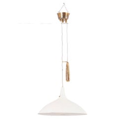 Paavo Tynell Counter Weight Chandelier in Brass and White in Original Condition