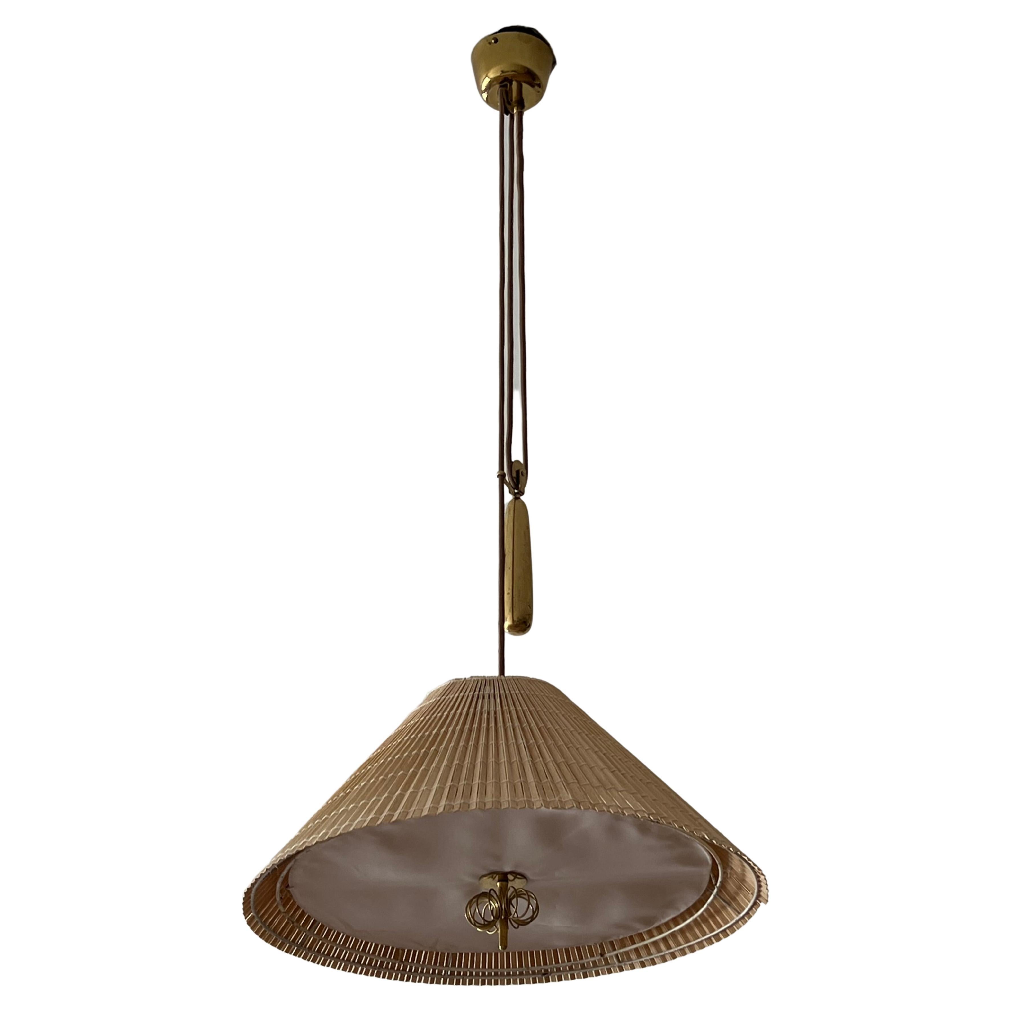 Paavo Tynell, Counter-Weight Pendant, Brass, Paper, Reed, Taito, Finland, 1940s