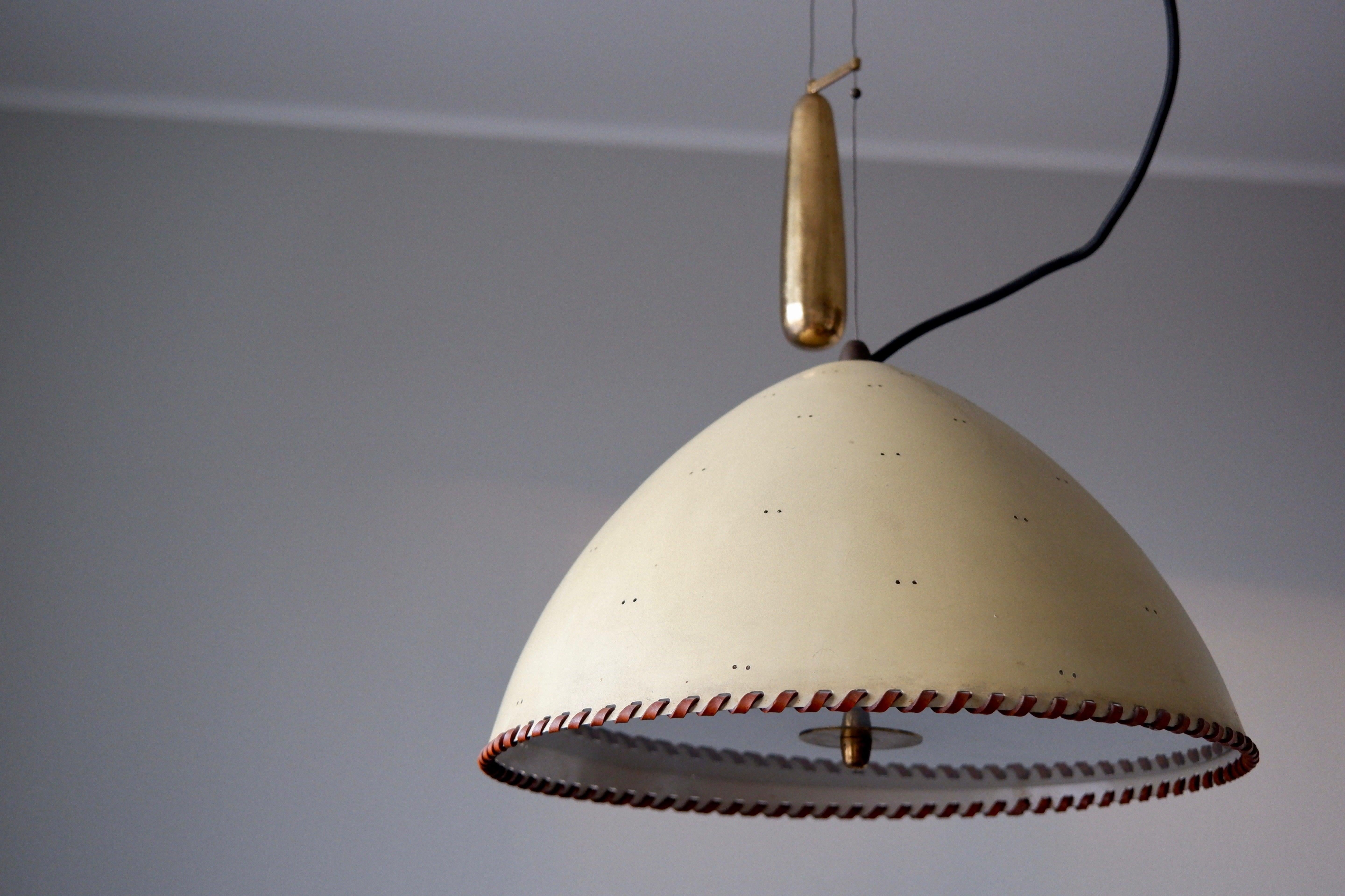 Scandinavian Modern Paavo Tynell counter weight pendant light model A1983, Taito OY, circa 1940 For Sale