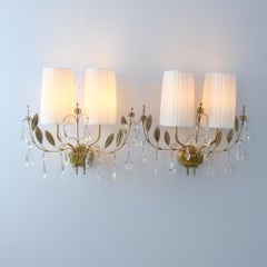 Paavo Tynell Appliques en cristal modèle 9473, laiton, tissu et verre Taito années 1950