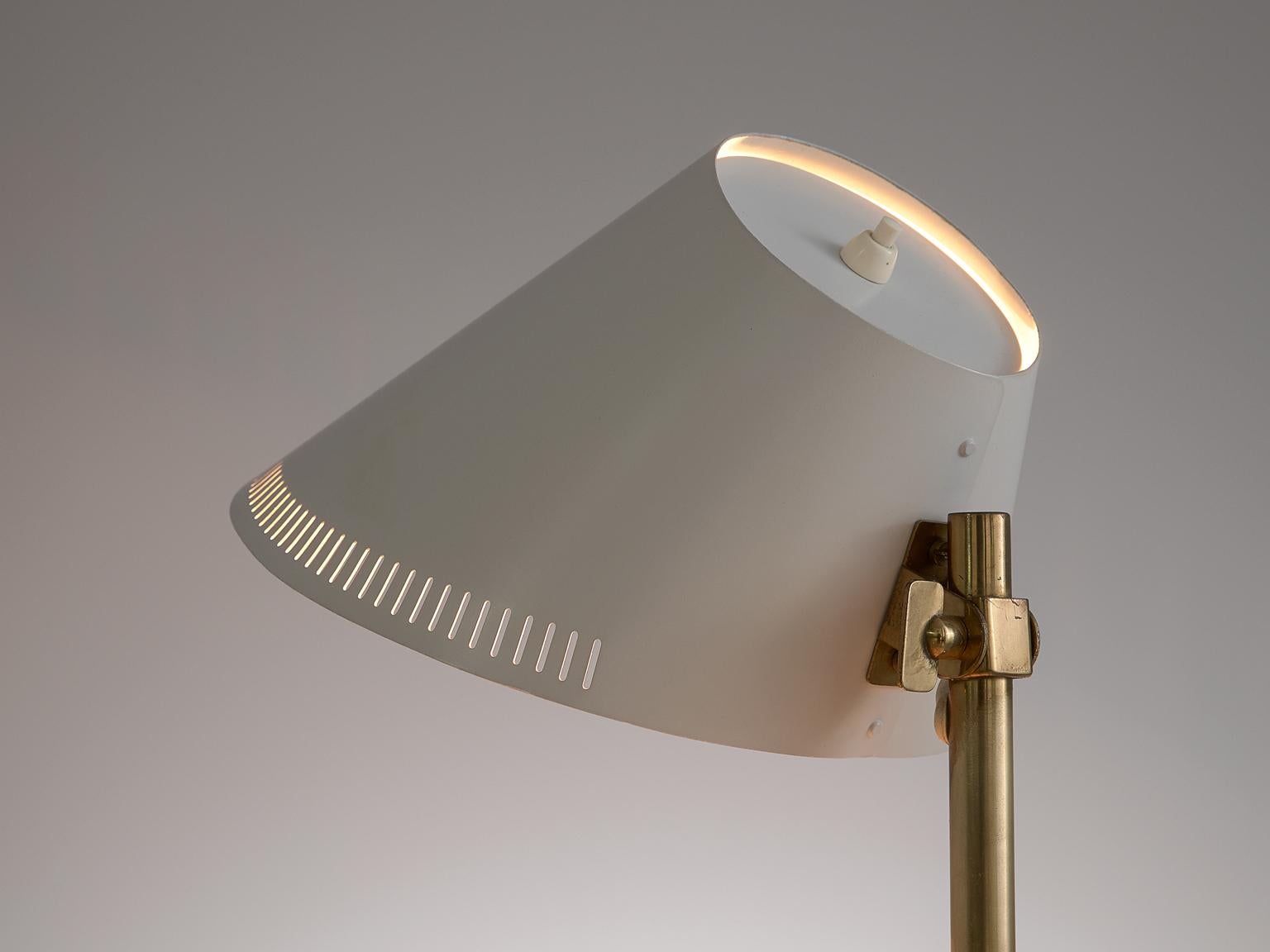 Scandinavian Modern Paavo Tynell for Idman Desk Lamp in Brass with White Aluminum Shade