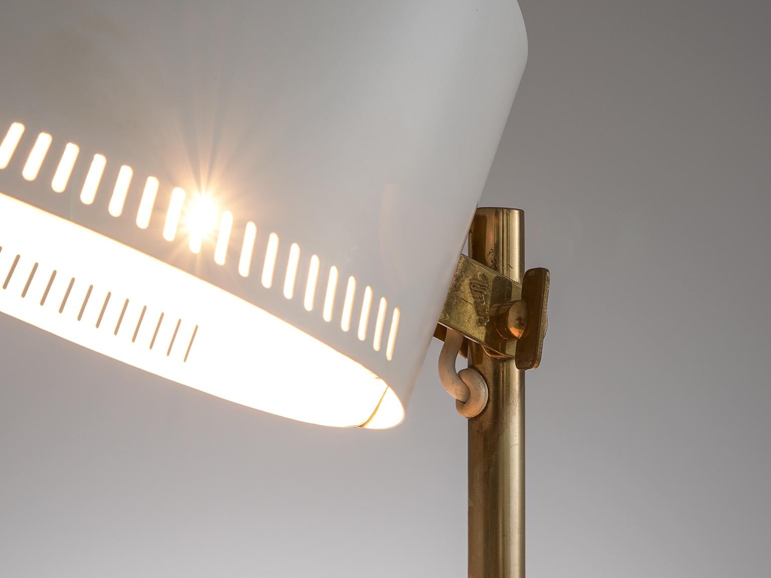 Enameled Paavo Tynell Desk Light in Brass and White Metal