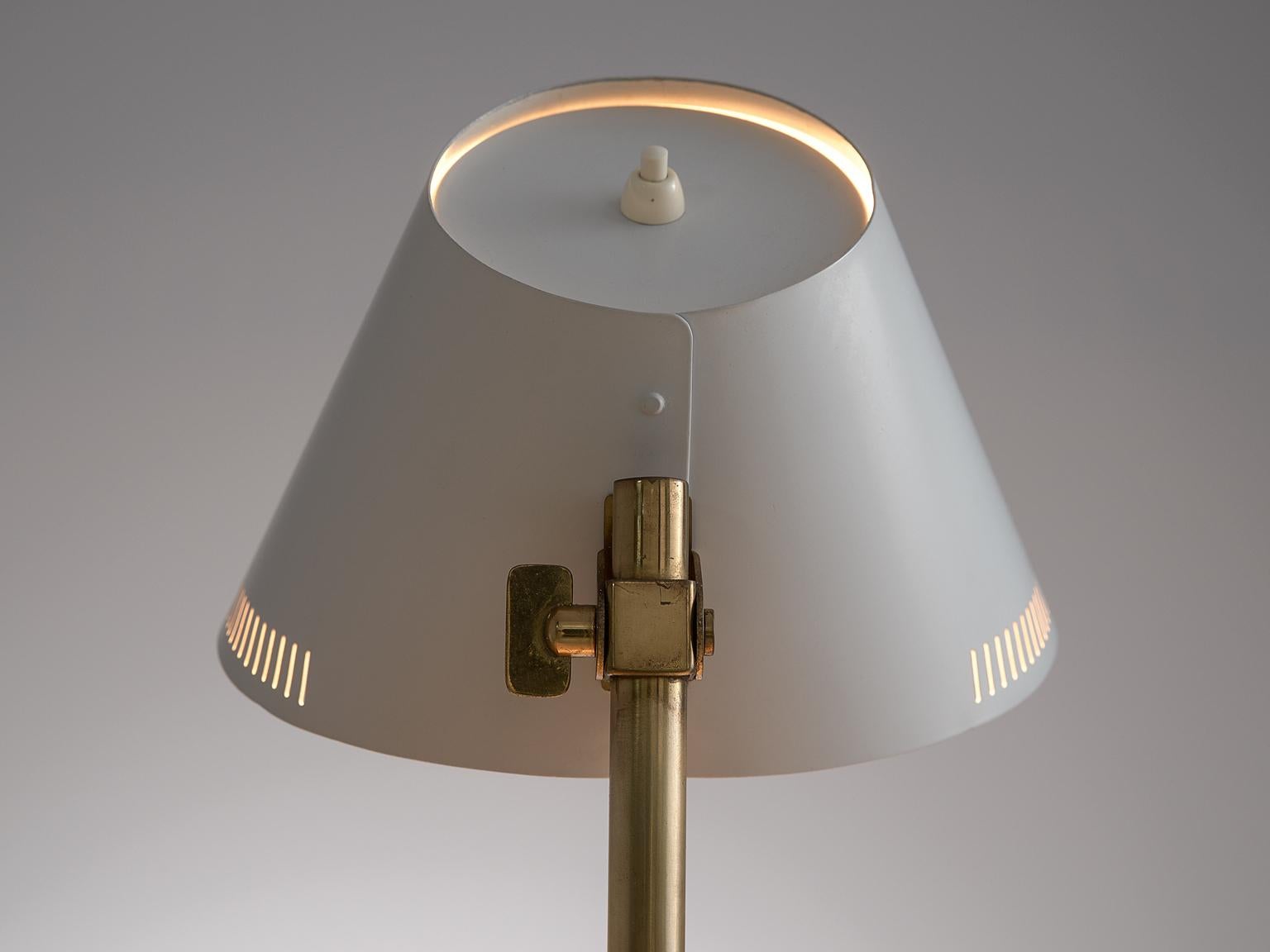 Enameled Paavo Tynell Desk Light in Brass and White Metal