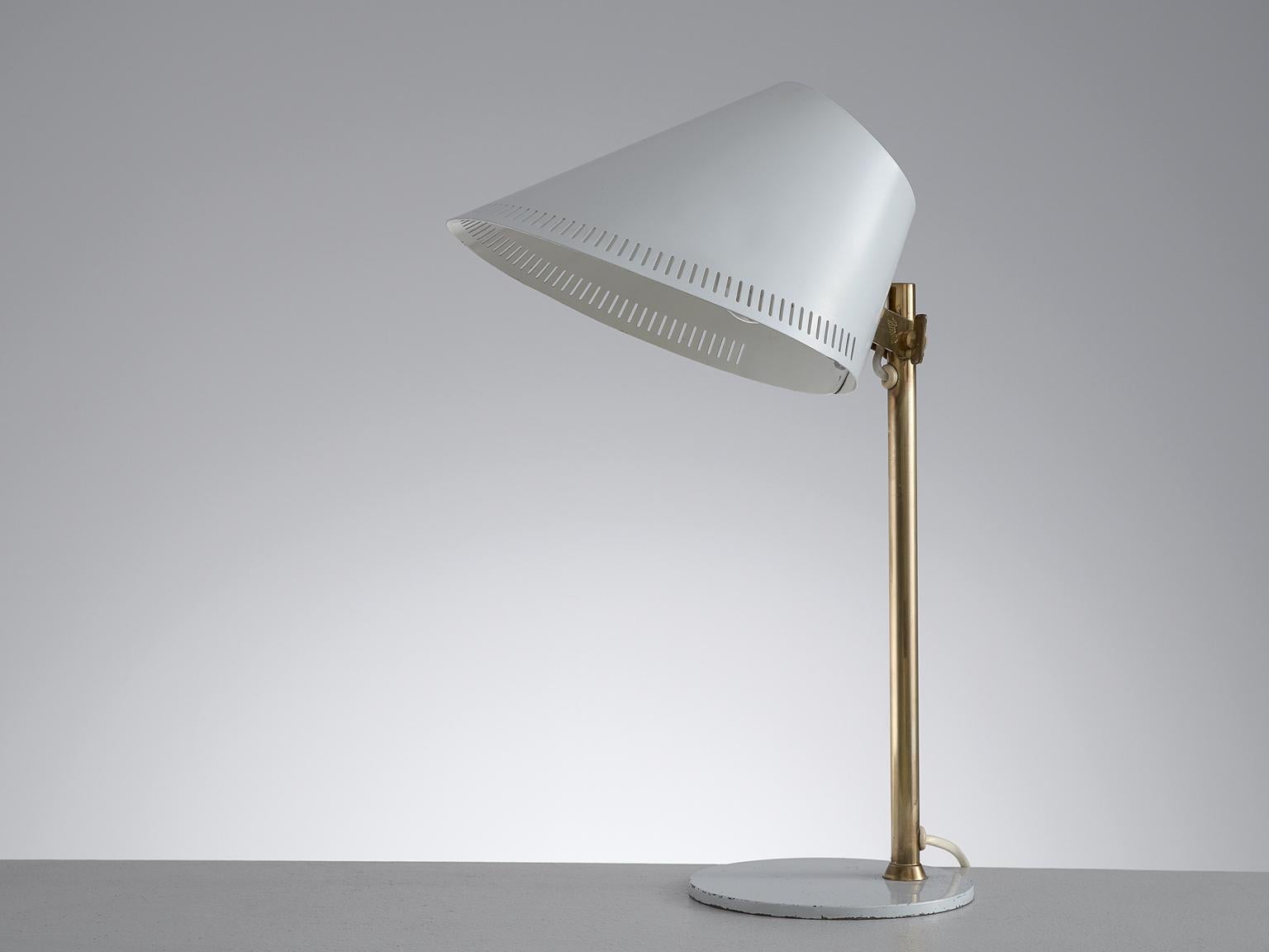 Mid-20th Century Paavo Tynell for Idman Desk Lamp in Brass with White Aluminum Shade