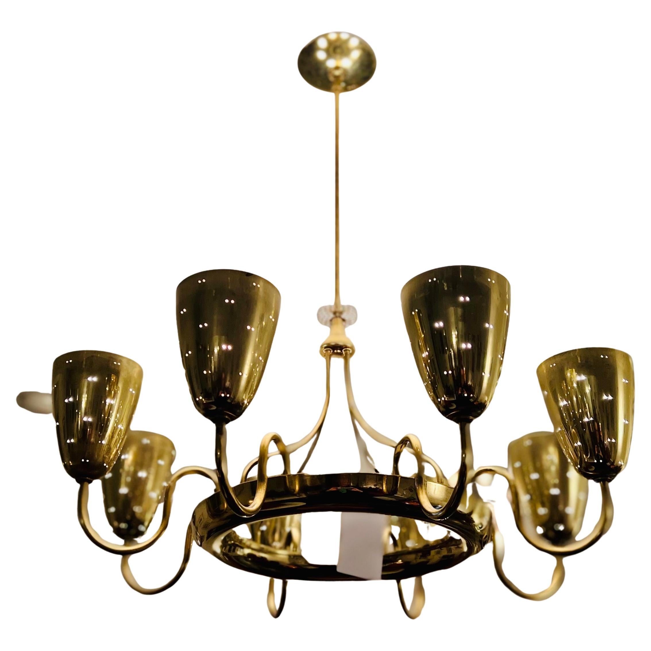 Paavo Tynell Eight Arm Brass “Ballerina” Chandelier for Lightolier