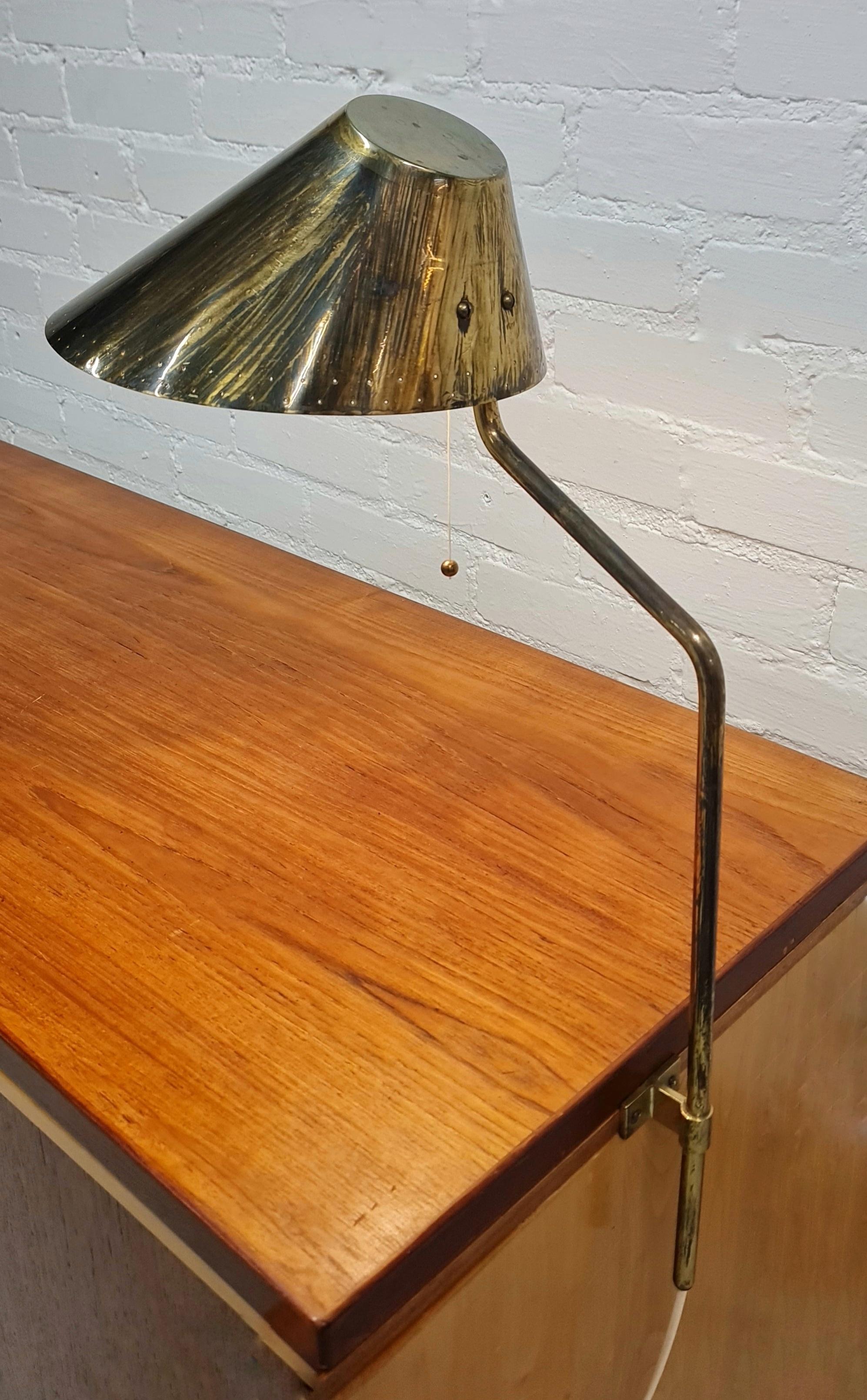 Scandinavian Modern Paavo Tynell Finnair Table Mounted Brass Lamp, Taito, 1950s. For Sale