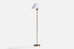 Paavo Tynell, Floor Lamp, Brass, Rattan, Fabric, Finland, 1950s