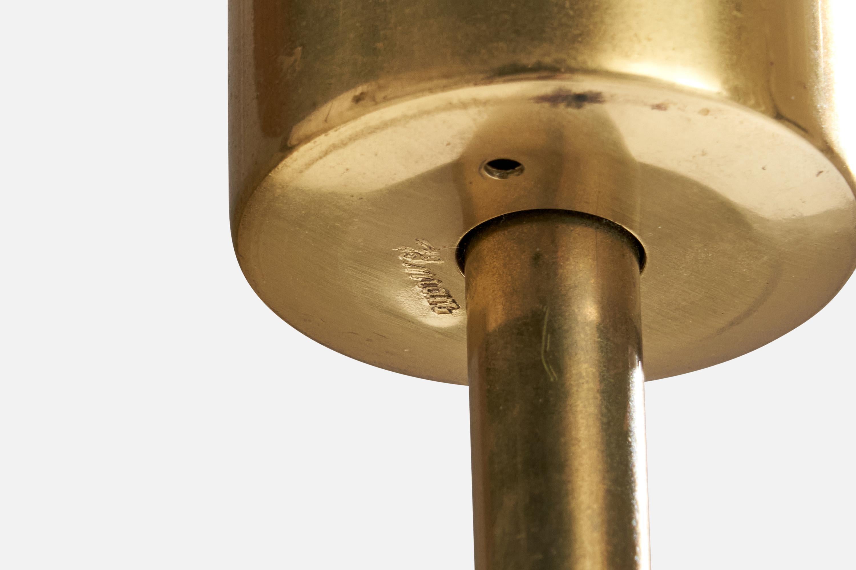 Paavo Tynell, Floor Lamp, Brass, Rattan, Glass, Finland, 1950s For Sale 1