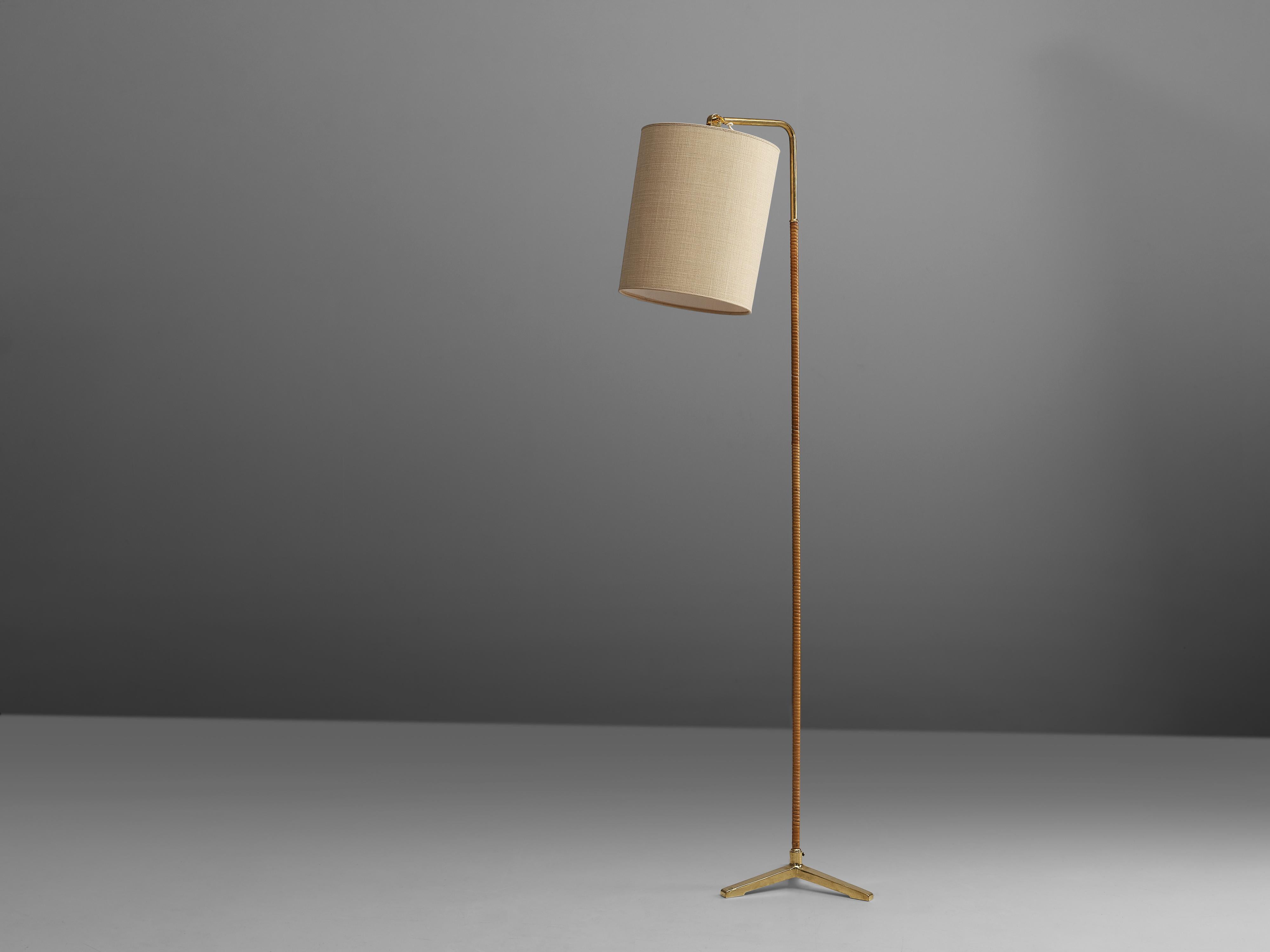Finnish Paavo Tynell Floor Lamp Model 9631 in Brass and Cane