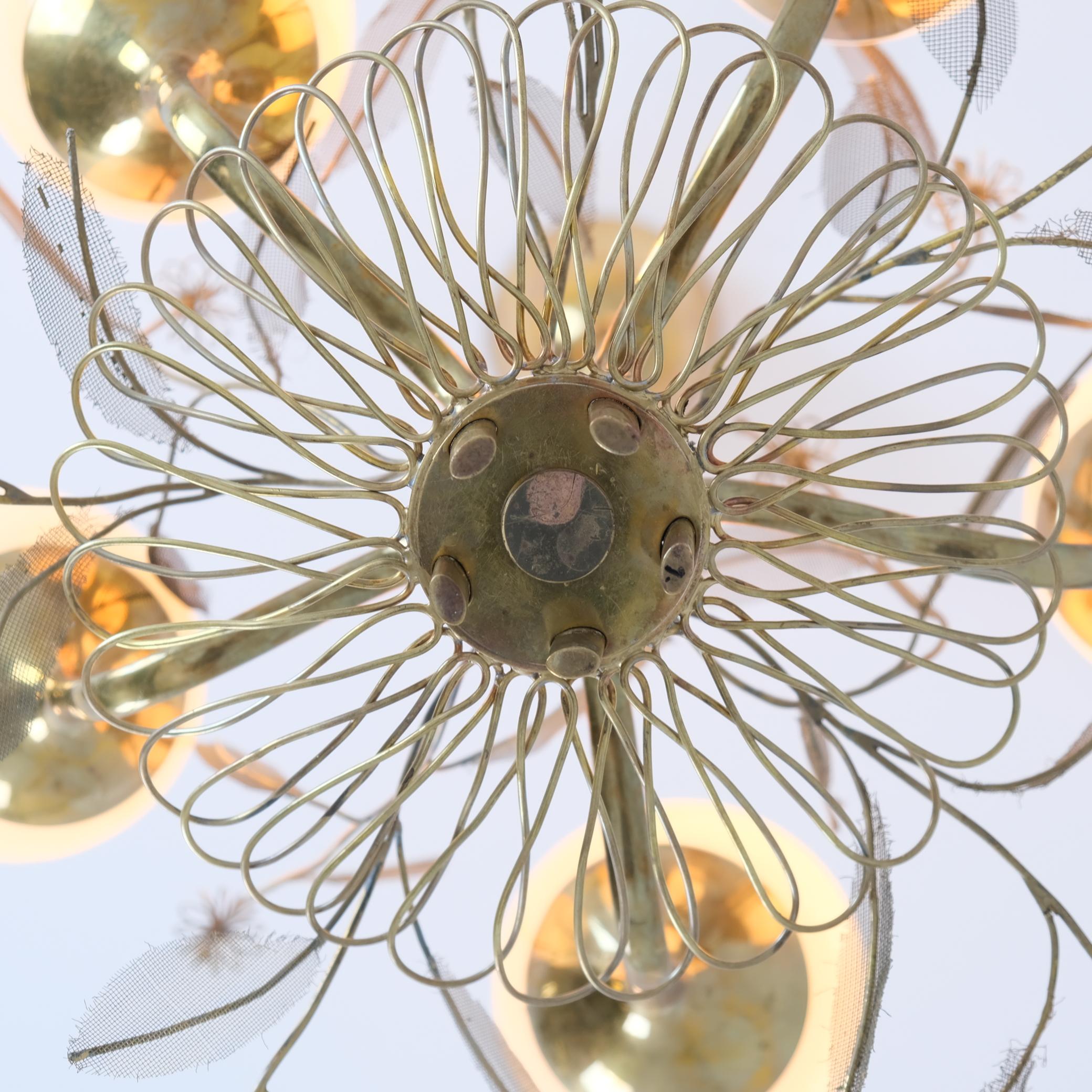 Lustre Paavo Tynell Flower Bouquet 9029/5 en laiton et verre, Taito années 1950 en vente 2