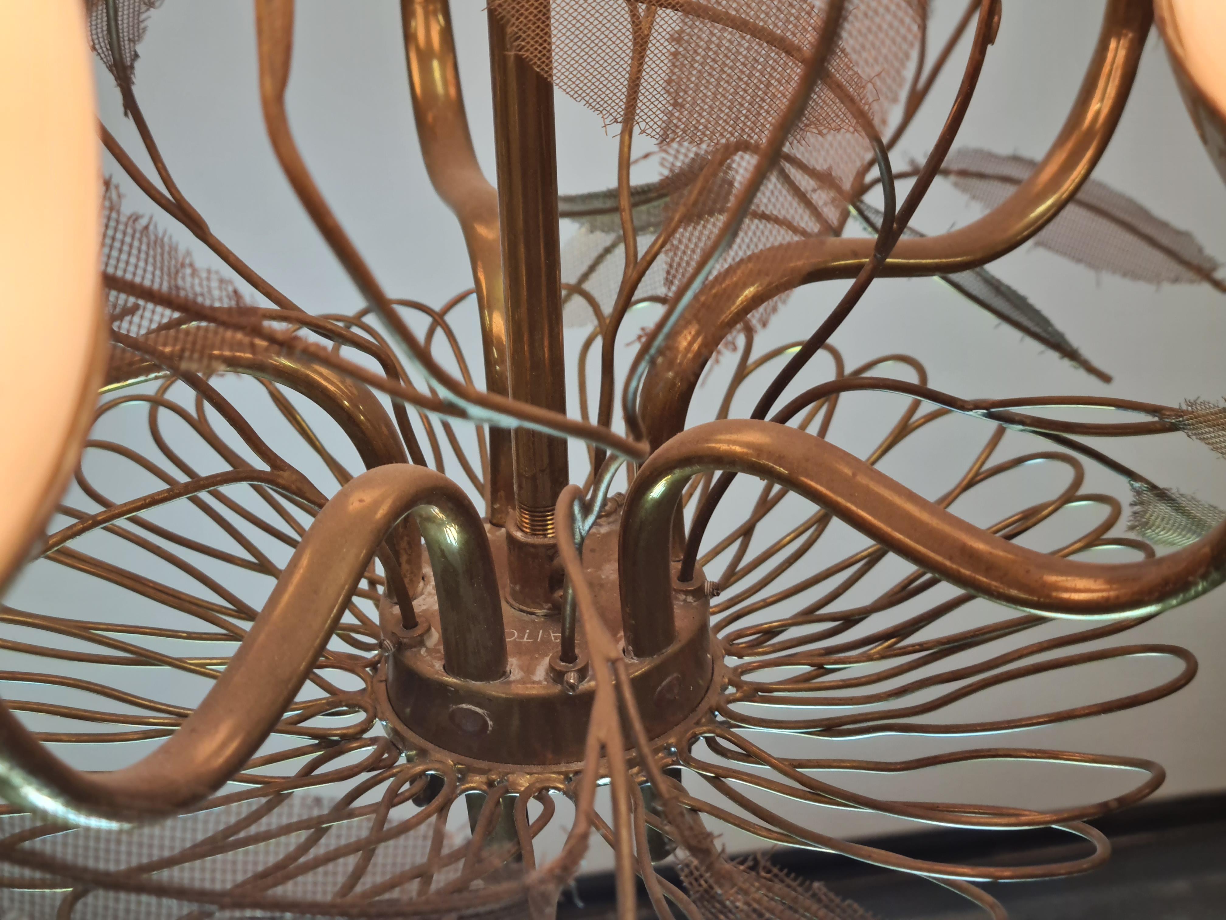 Paavo Tynell Flower Bouquet Chandelier 9029/5 in Brass and Glass, Taito 1950s For Sale 9