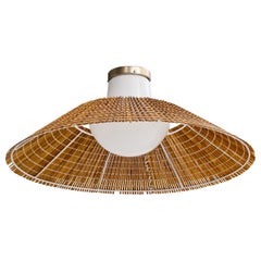 Paavo Tynell, Flush Mount, Glass, Nickel, Rattan, Finland, 1930s