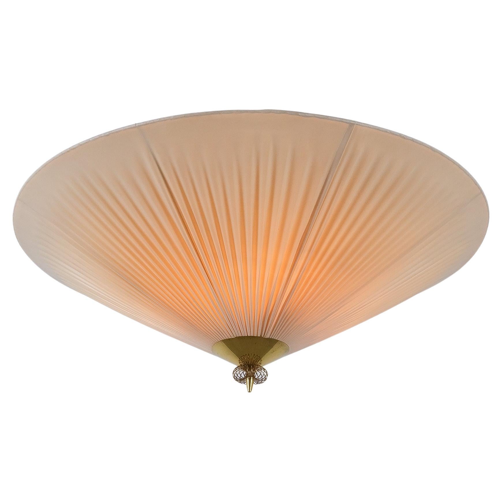 Paavo Tynell Flush Mount in Brass & Vinyl For Pso, Finland 1950