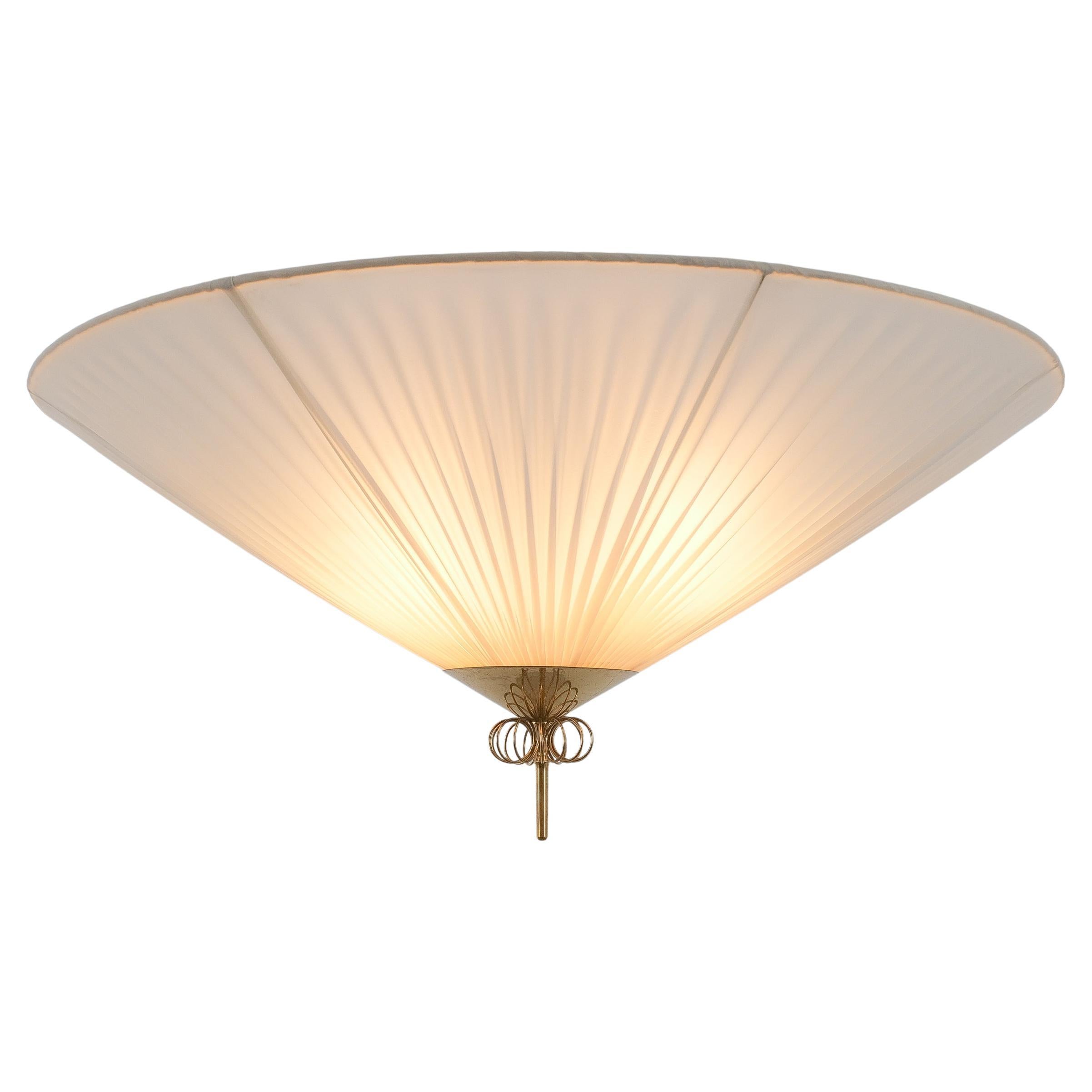 Paavo Tynell Flush Mount in Brass & Vinyl For Taito, Finland 1950
