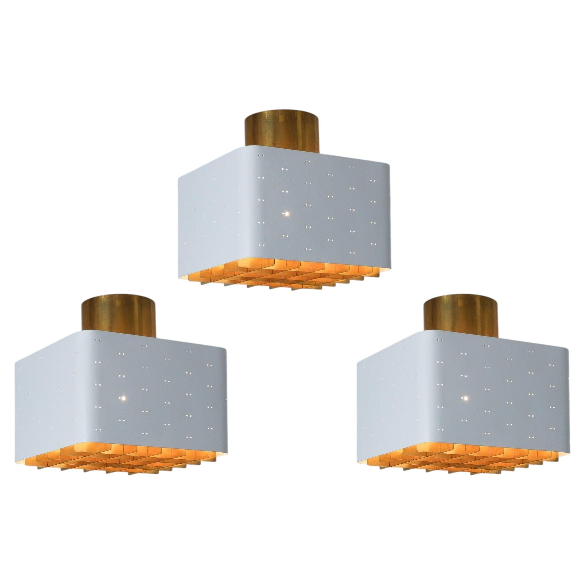 Paavo Tynell Flush Mount Light, Brass & Frosted Glass Starry Sky, Idman Oy, 1951