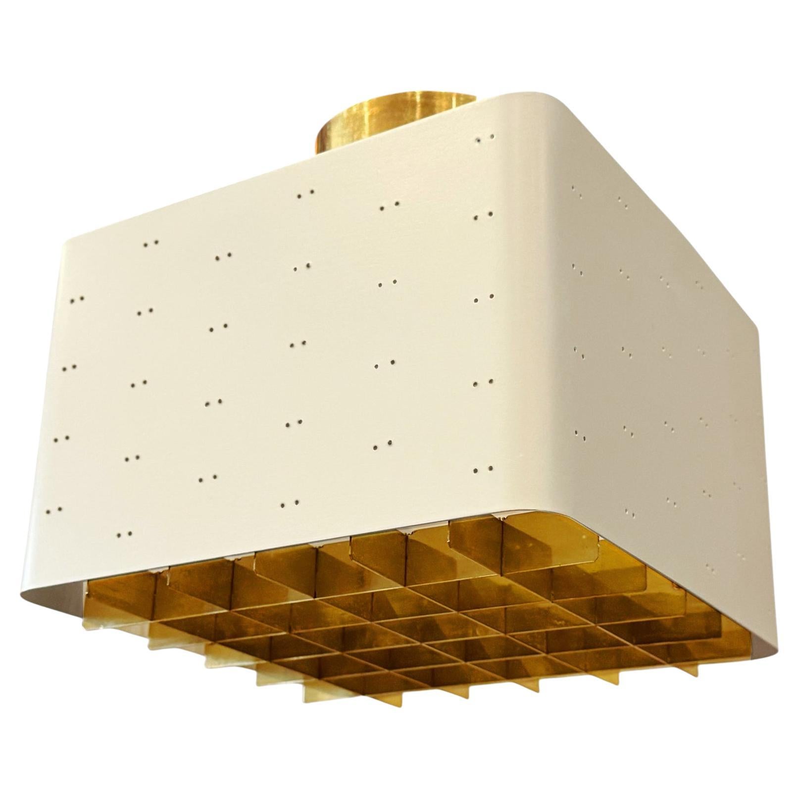 Paavo Tynell Flush Mount Mid Century Modern Ceiling Light Chandelier Brass White