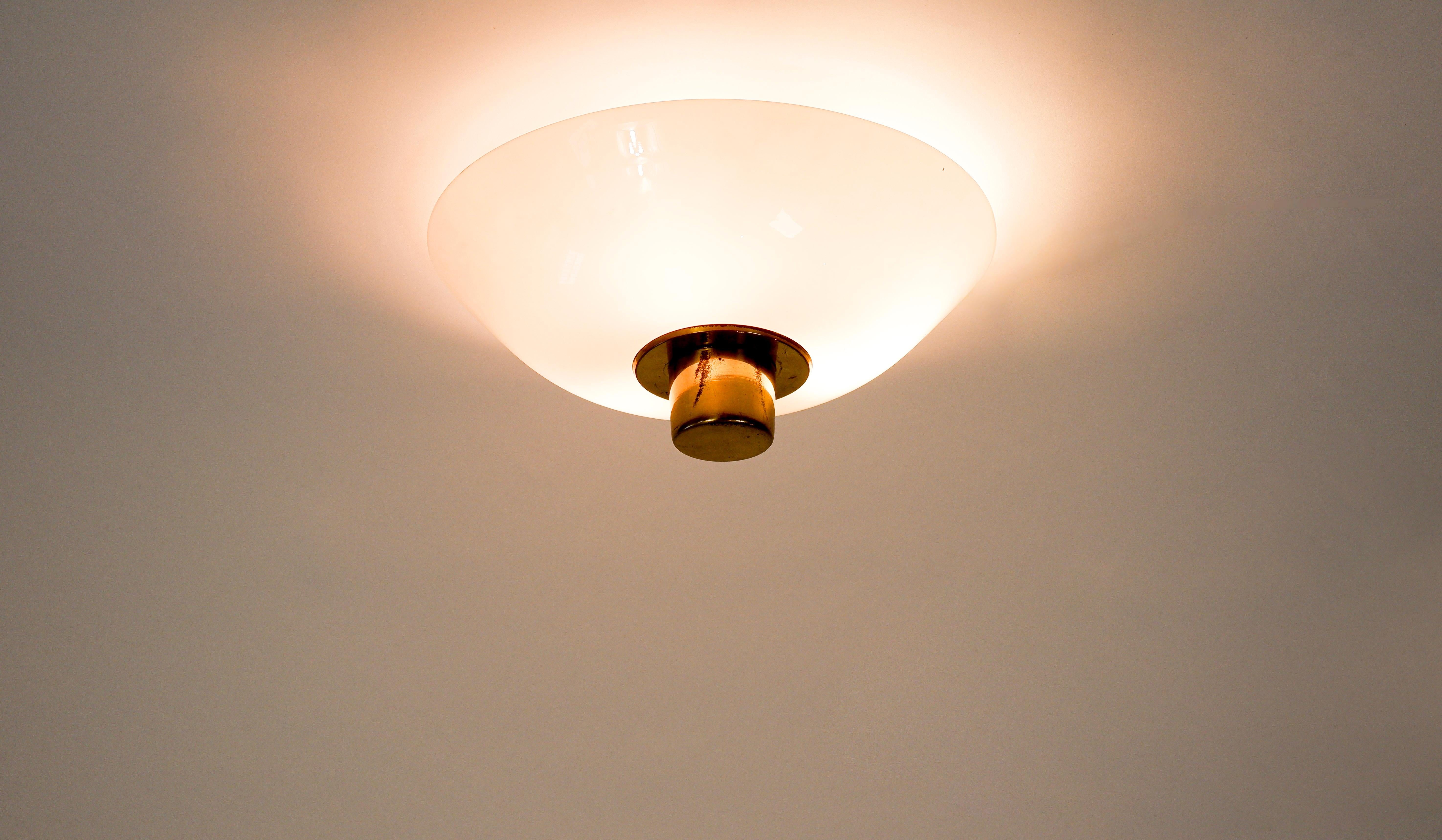 Brass Paavo Tynell flush ount model 2098N for Idman, circa 1950 For Sale