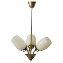 Paavo Tynell for Idman OY, 3-Arm Chandelier in Brass & Glass, Mid Century, 1940s
