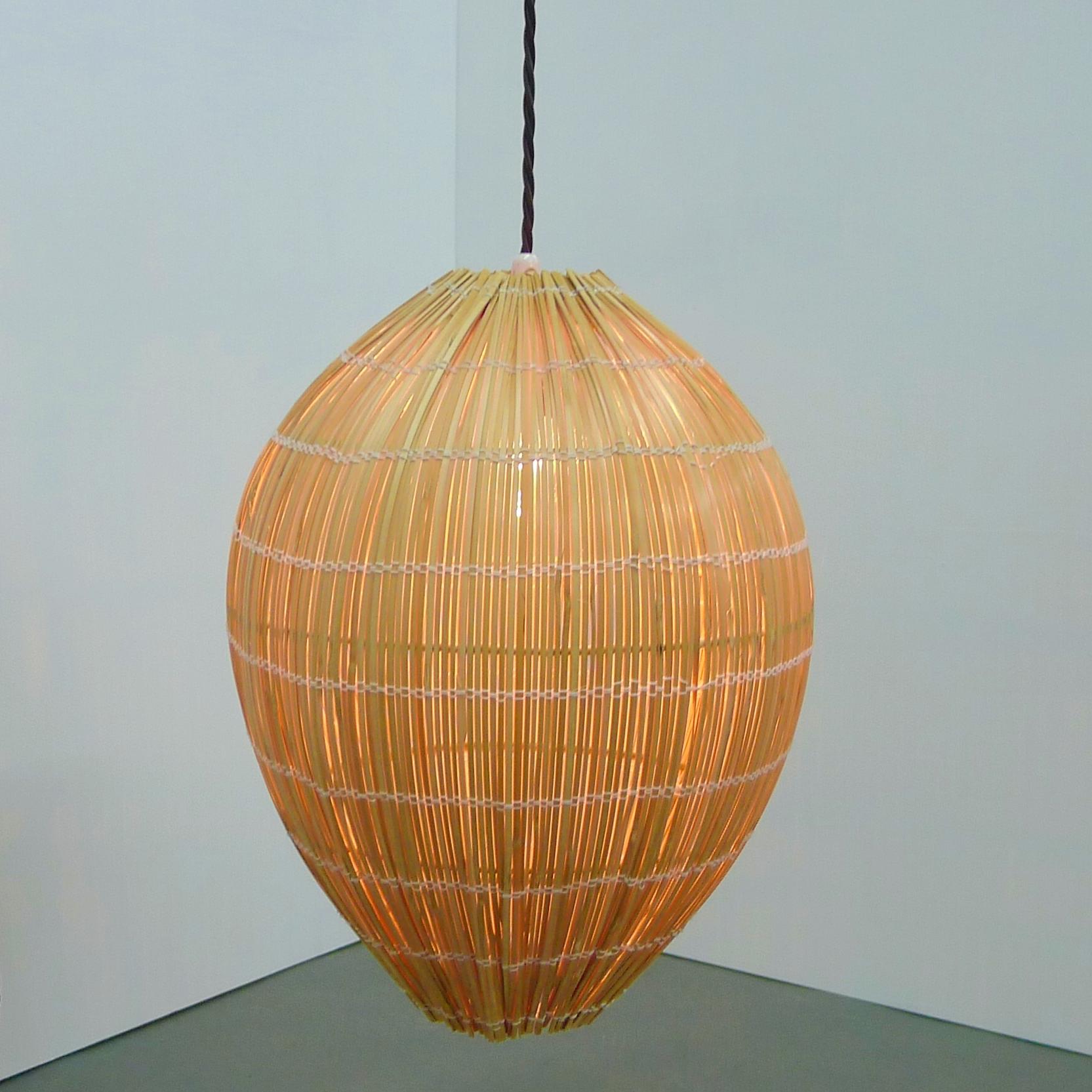 Mid-20th Century Paavo Tynell for Idman Oy, Beehive Pendant Wall Light, Rattan and Brass, 1940s