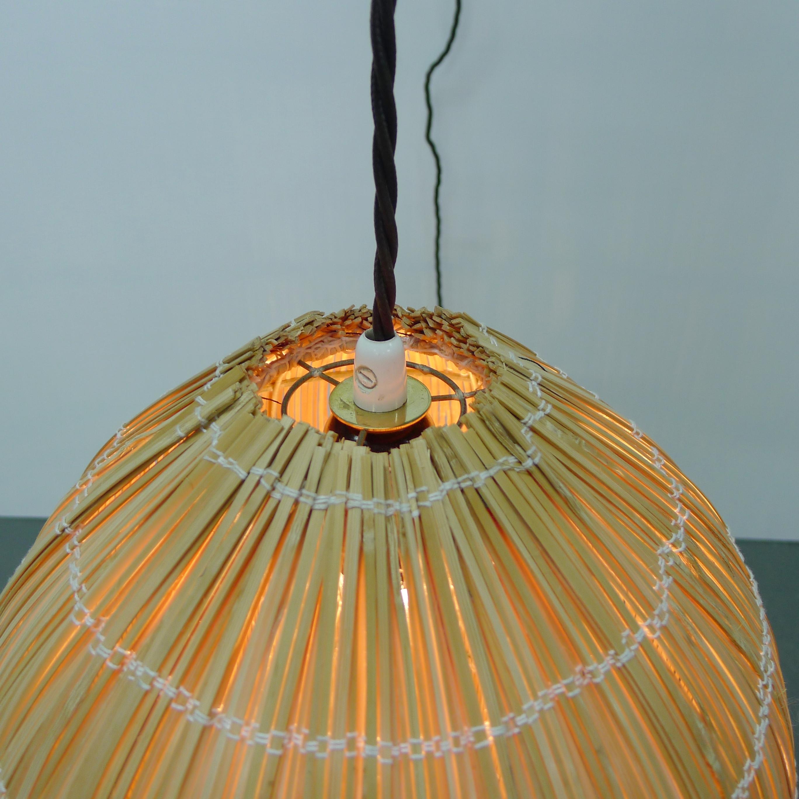 Paavo Tynell for Idman Oy, Beehive Pendant Wall Light, Rattan and Brass, 1940s 1