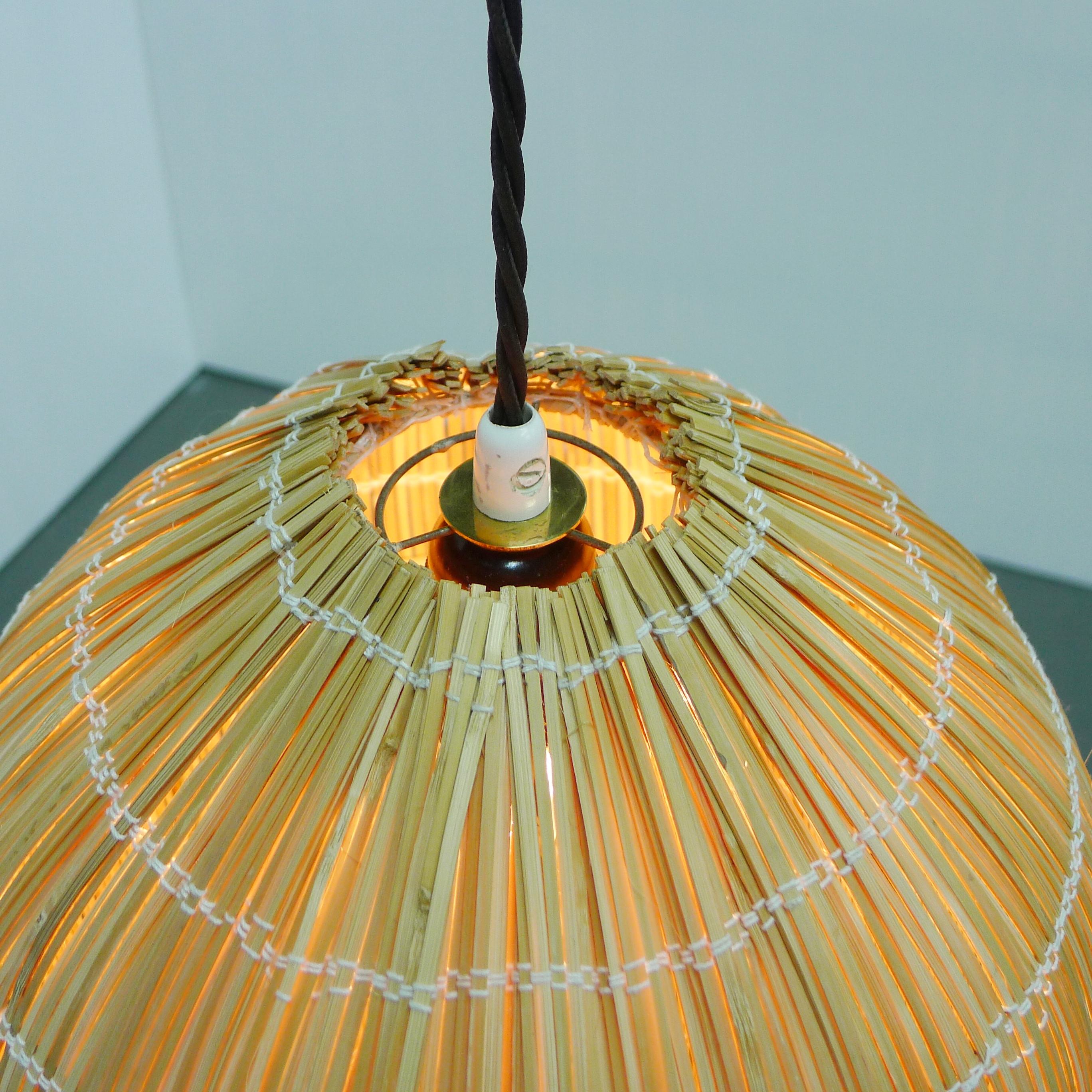 Paavo Tynell for Idman Oy, Beehive Pendant Wall Light, Rattan and Brass, 1940s 3