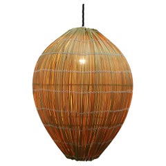 Paavo Tynell for Idman Oy, Beehive Pendant Wall Light, Rattan and Brass, 1940s