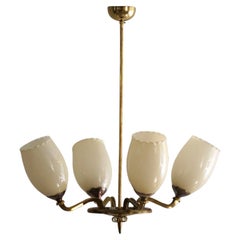 Paavo Tynell for Idman OY, Chandelier in Brass & Glass, 1382/4, Finland, 1940s