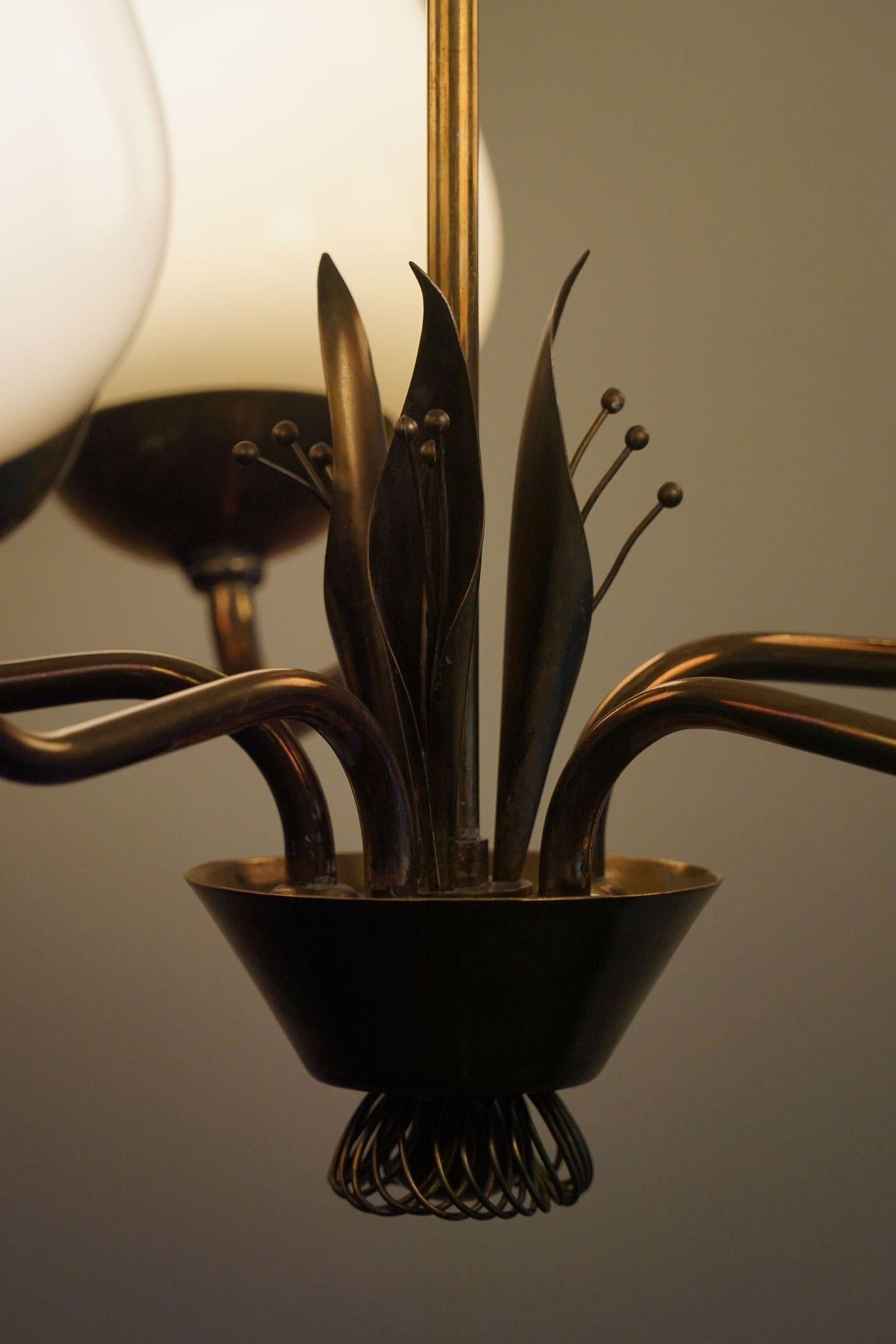 Paavo Tynell for Idman OY, Chandelier in Brass & Glass, 51145, Finland, 1940s 7