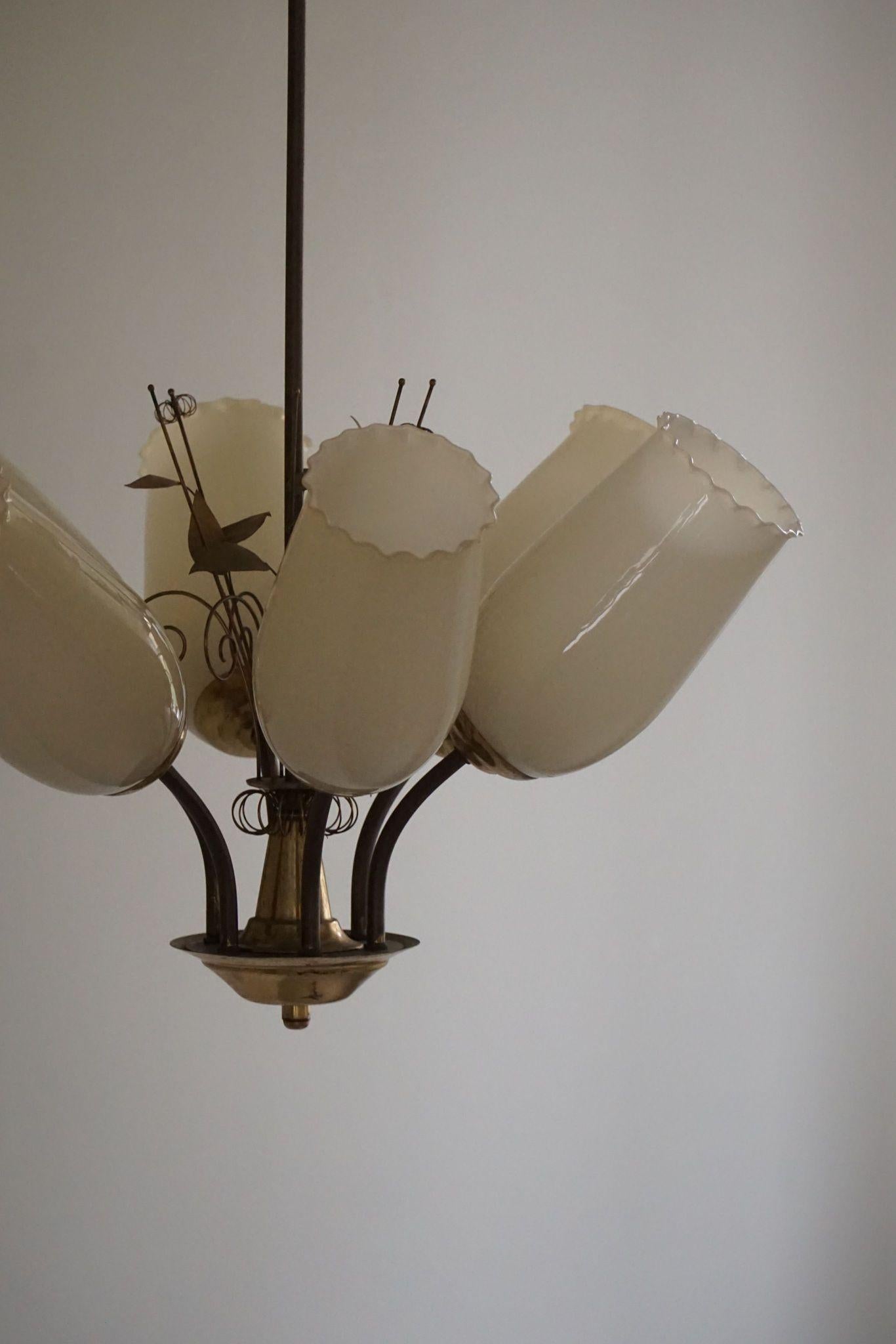 Paavo Tynell for Idman OY, Chandelier in Brass & Glass, Finland, 1940s For Sale 13