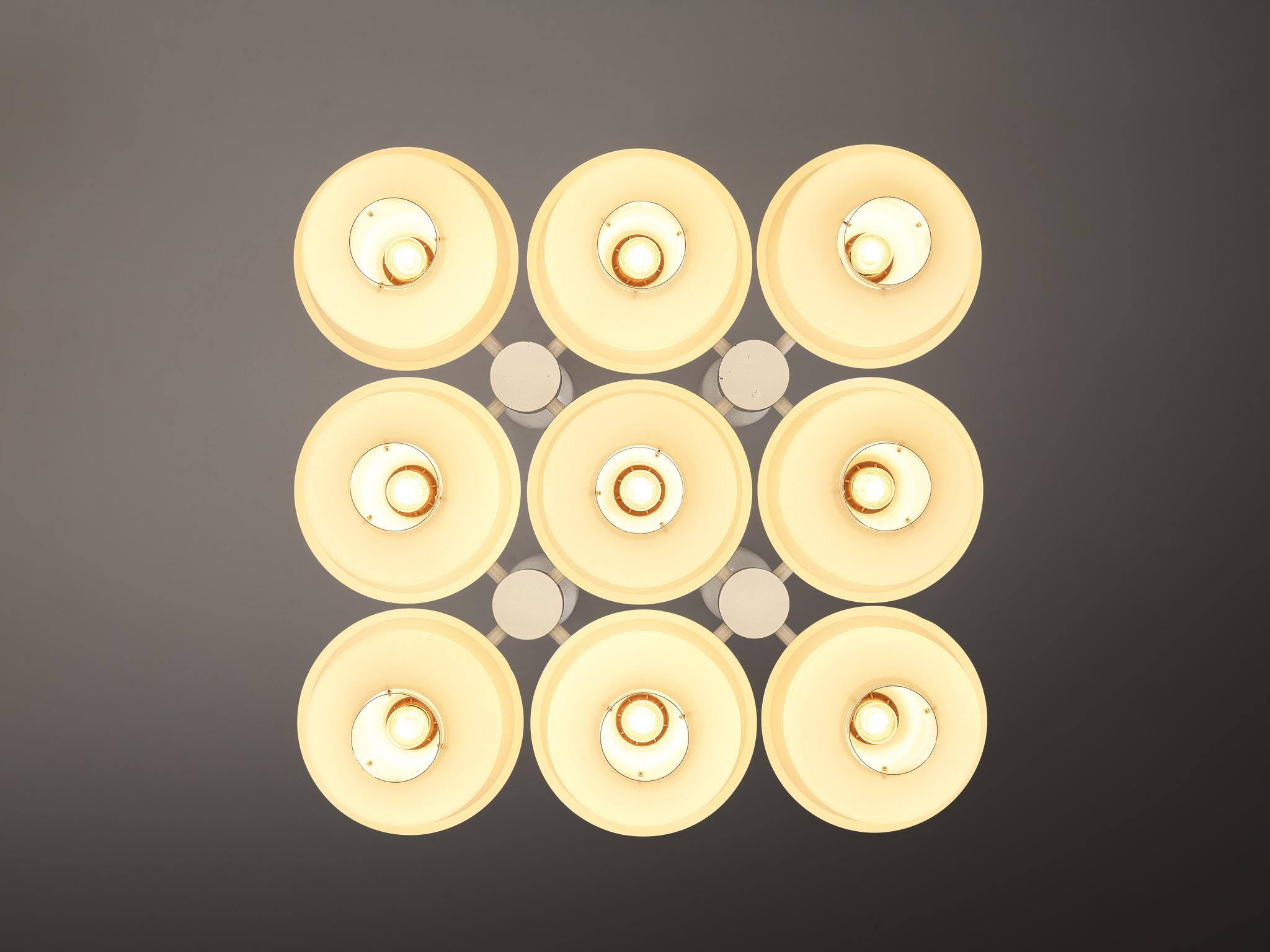 Paavo Tynell for Idman Rare Chandelier in White Steel and Opaline Glass 2
