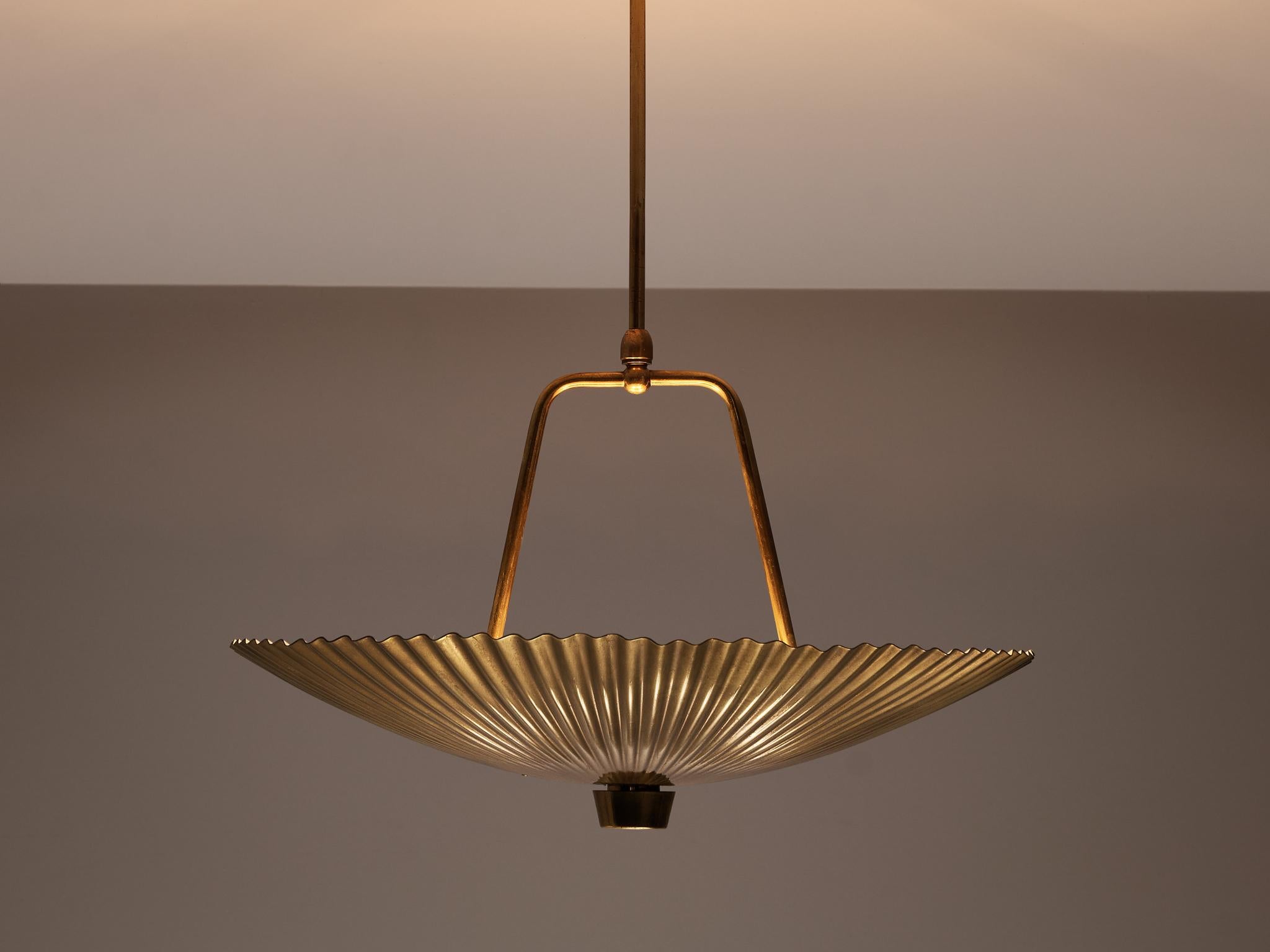 Scandinavian Modern Paavo Tynell for Idman Rare Pendant Lamp with Textured Surface in Brass  For Sale