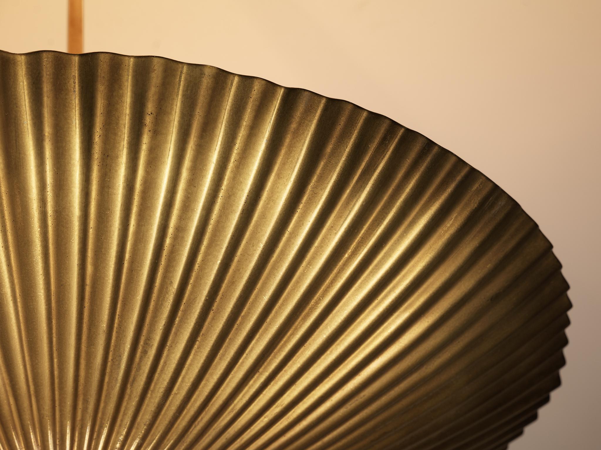Mid-20th Century Paavo Tynell for Idman Rare Pendant Lamp with Textured Surface in Brass  For Sale