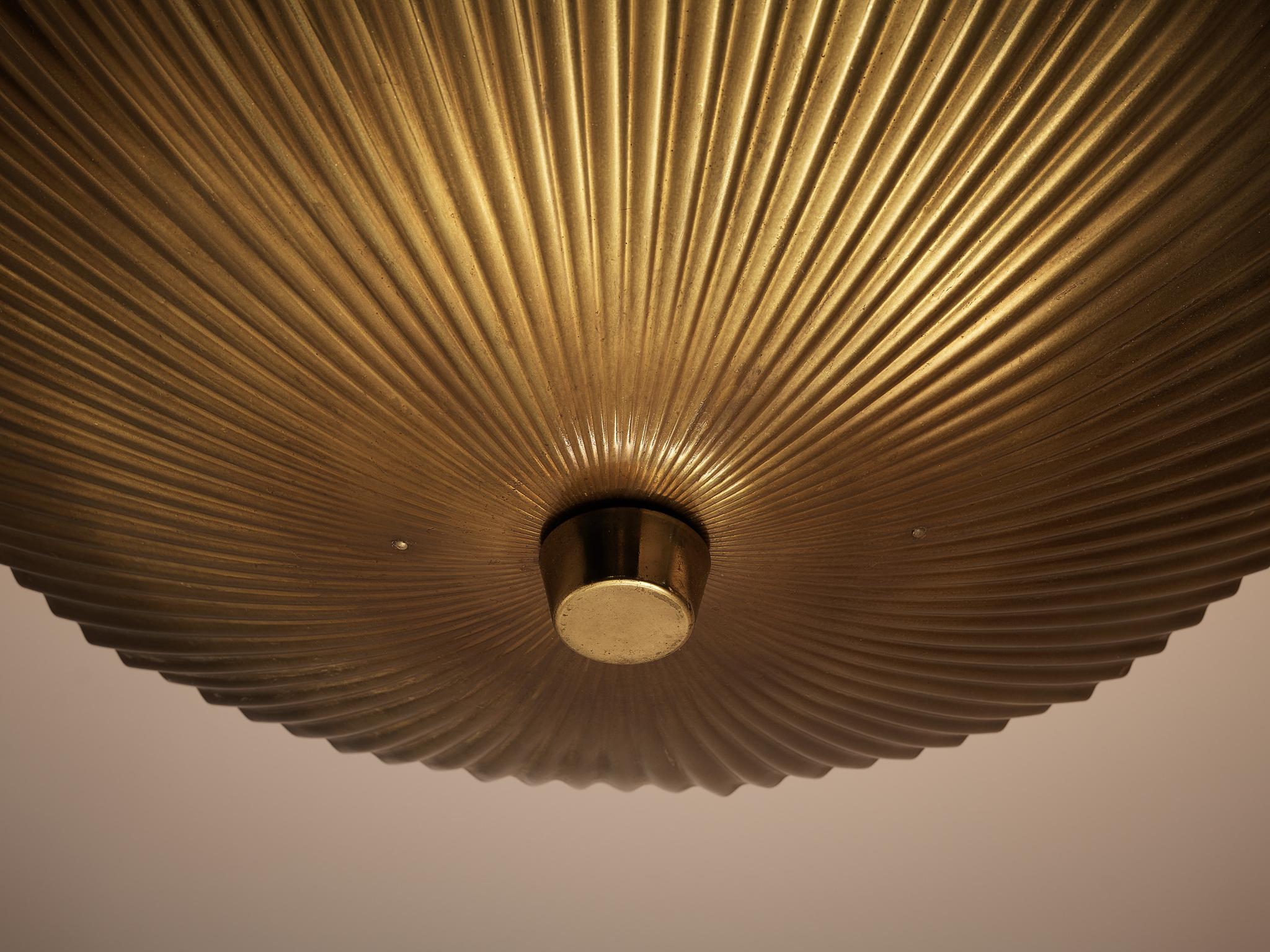 Paavo Tynell for Idman Rare Pendant Lamp with Textured Surface in Brass  For Sale 1