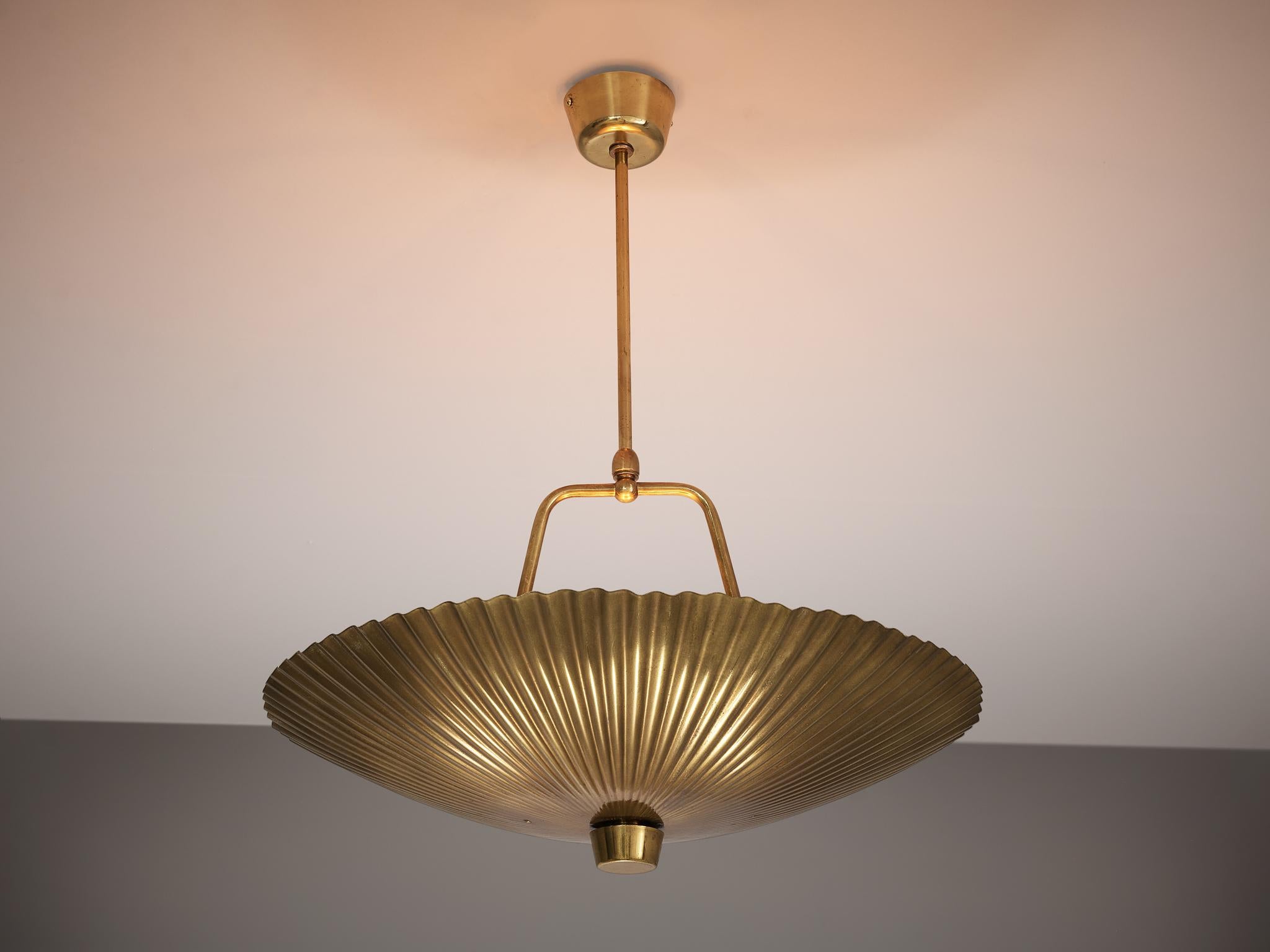 Paavo Tynell for Idman Rare Pendant Lamp with Textured Surface in Brass  For Sale 2