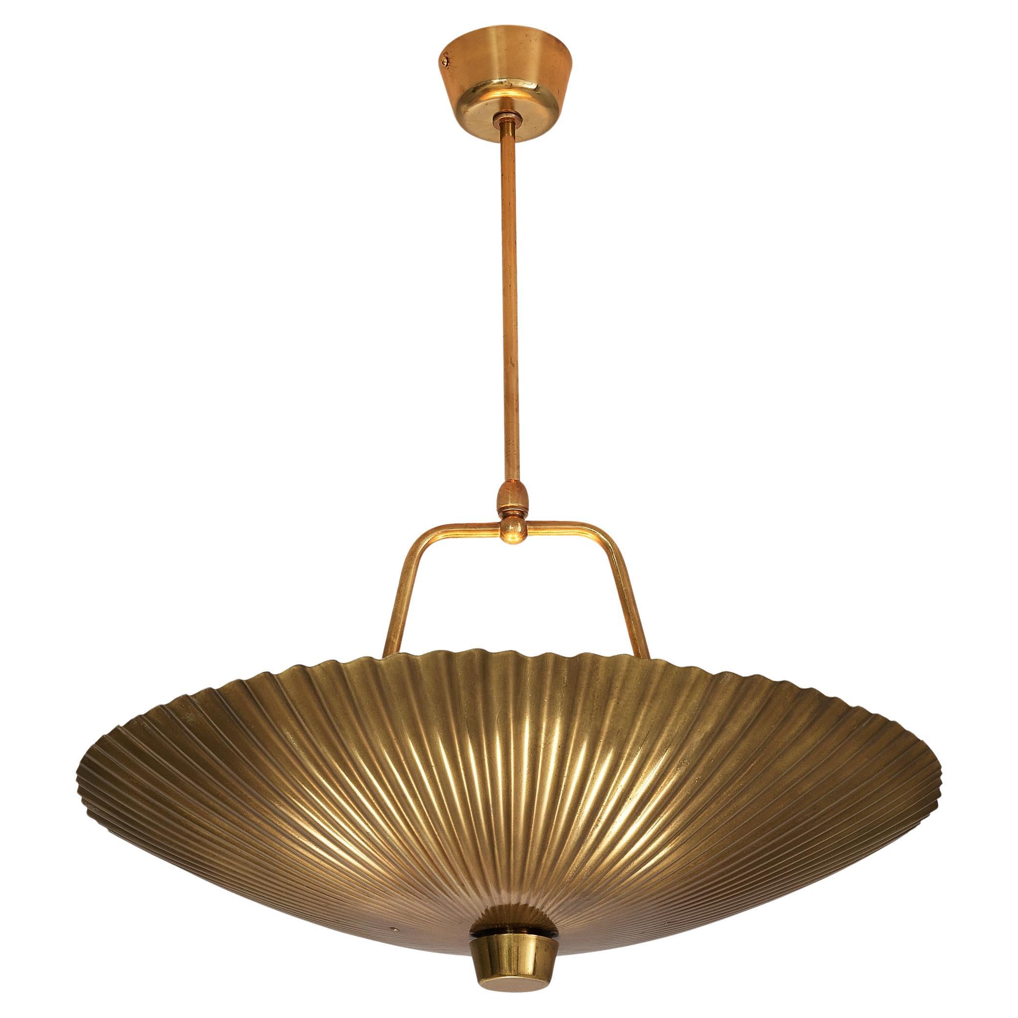 Paavo Tynell for Idman Rare Pendant Lamp with Textured Surface in Brass  For Sale