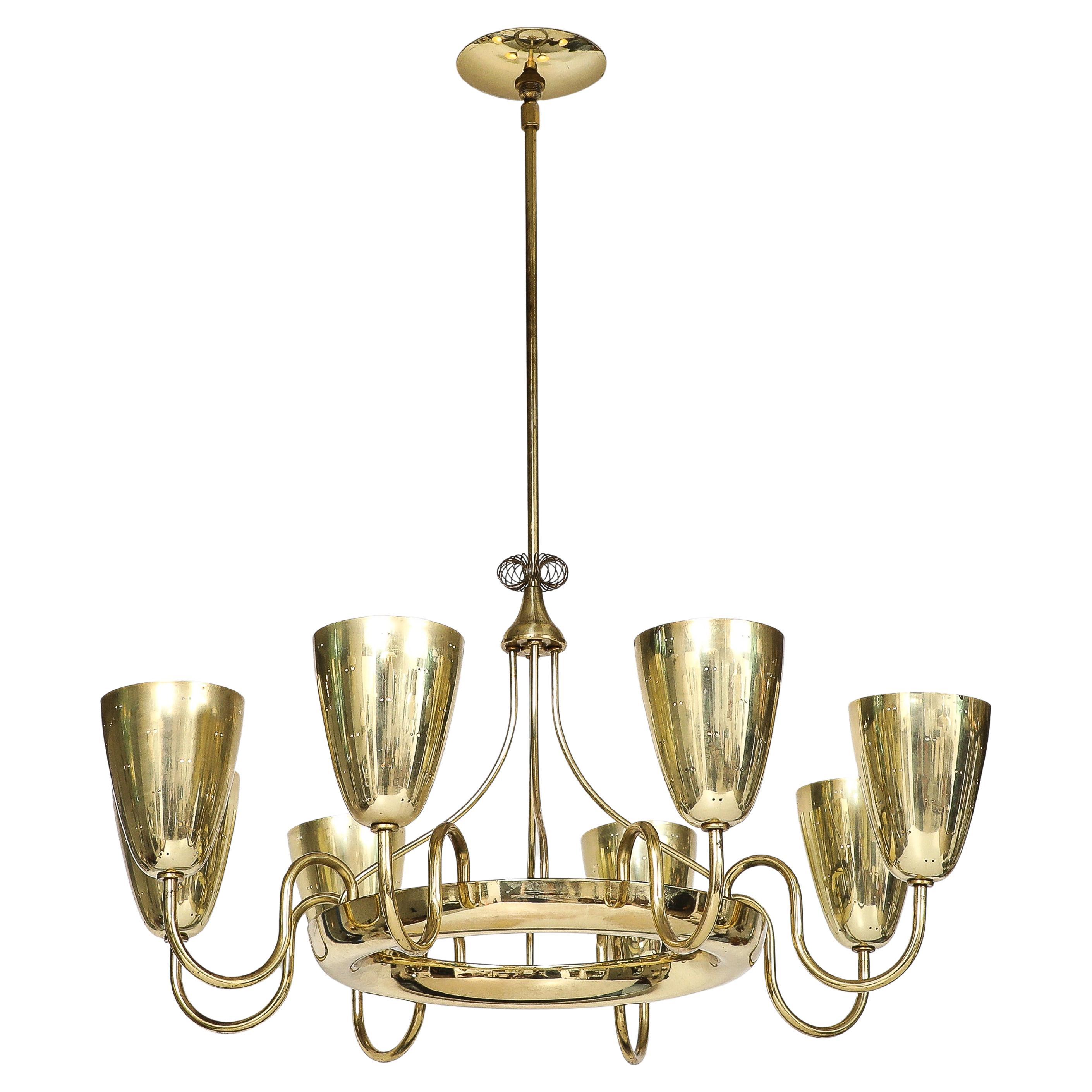 Paavo Tynell for Lightolier Rare Ballerina Brass Eight-Light Chandelier, 1950s