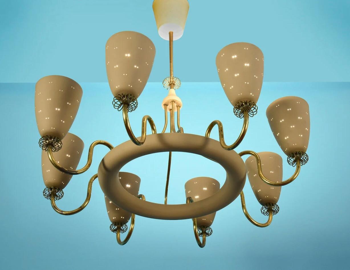 Paavo Tynell für Lightolier Seltener Ballerina Acht-Licht-Kronleuchter 1950er Jahre (Skandinavische Moderne) im Angebot