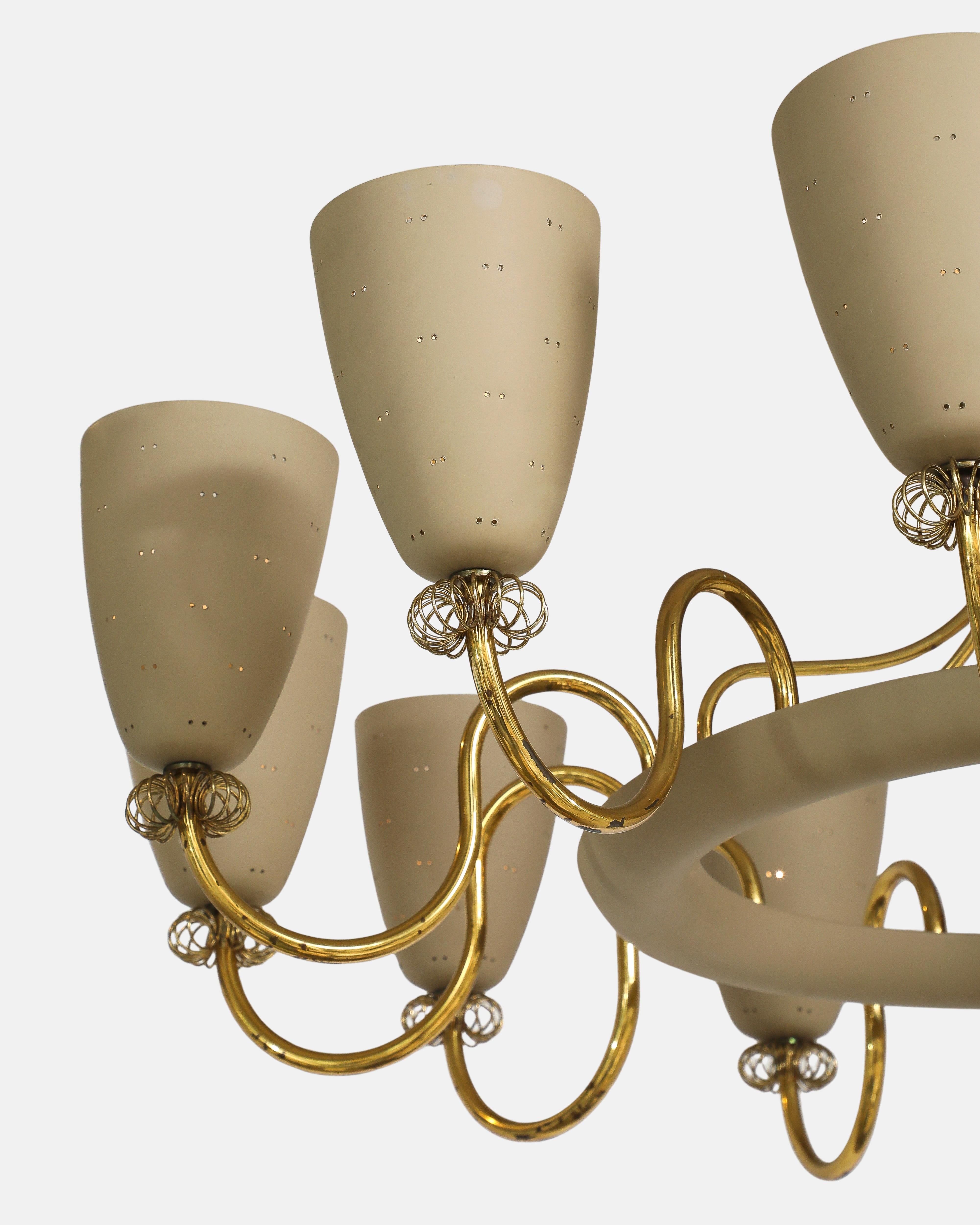 Enameled Paavo Tynell for Lightolier Rare Large Ballerina Twelve-Light Chandelier, 1950s For Sale