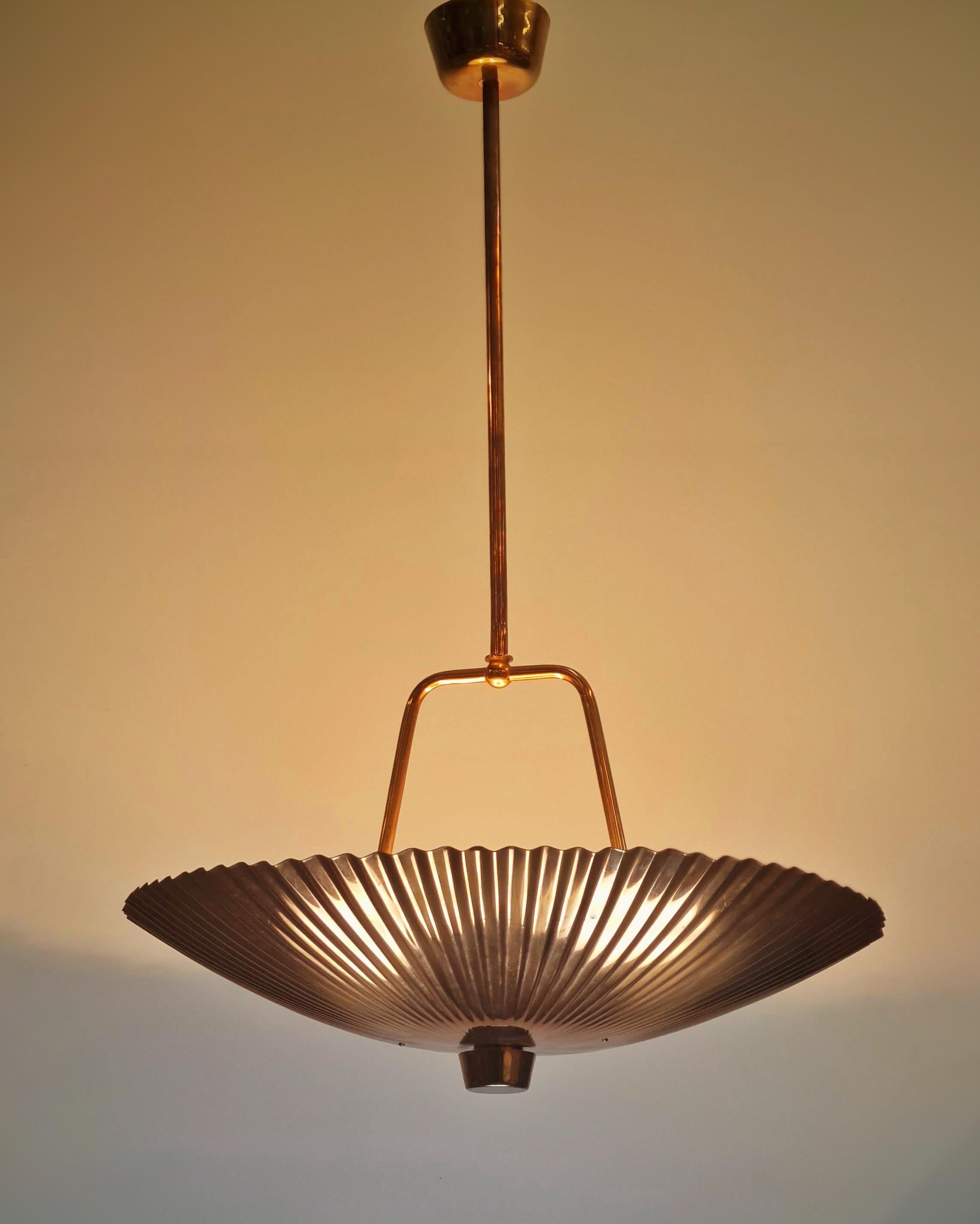 Large Paavo Tynell Sea Shell Ceiling Pendant in Copper For Sale 9