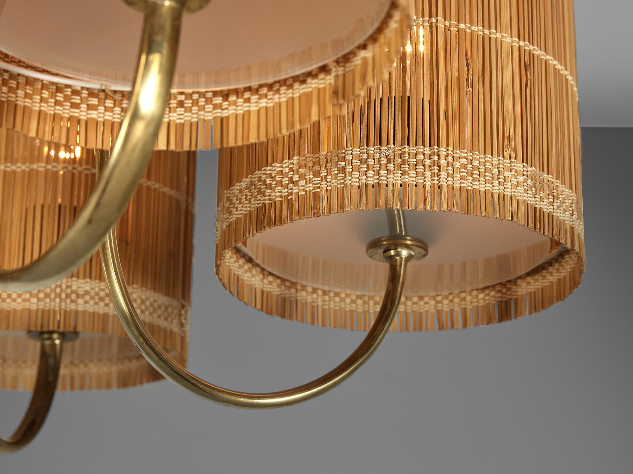 Paavo Tynell for Taito '9031' Chandelier in Brass with Cane Shades 1