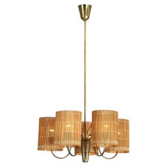 Paavo Tynell for Taito '9031' Chandelier in Brass with Cane Shades