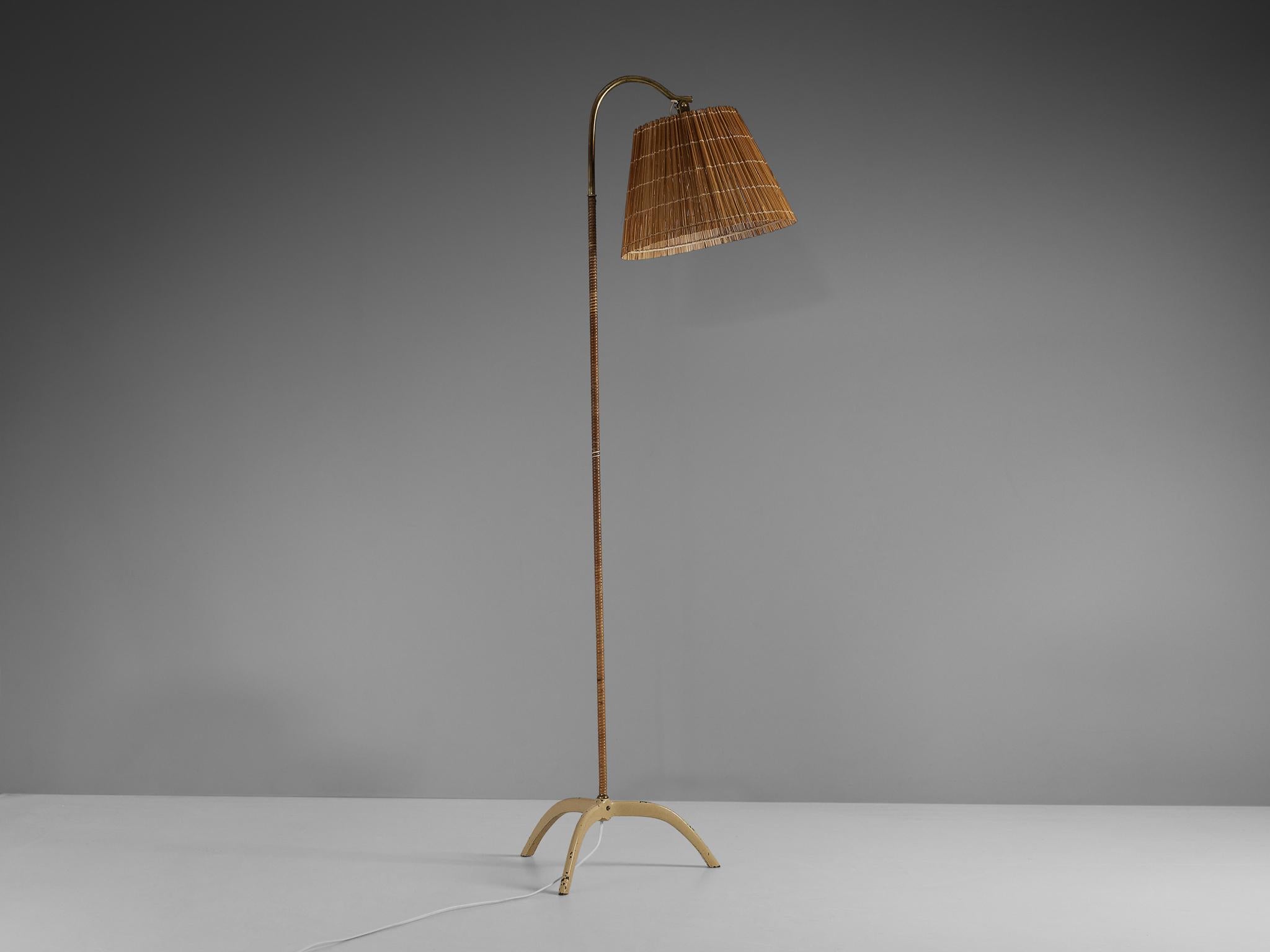Paavo Tynell for Taito Floor Lamp in Brass and Cane 4