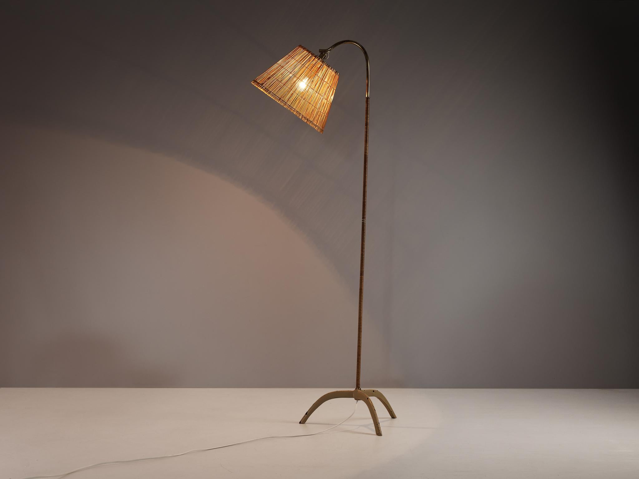 Paavo Tynell for Taito Floor Lamp in Brass and Cane 1