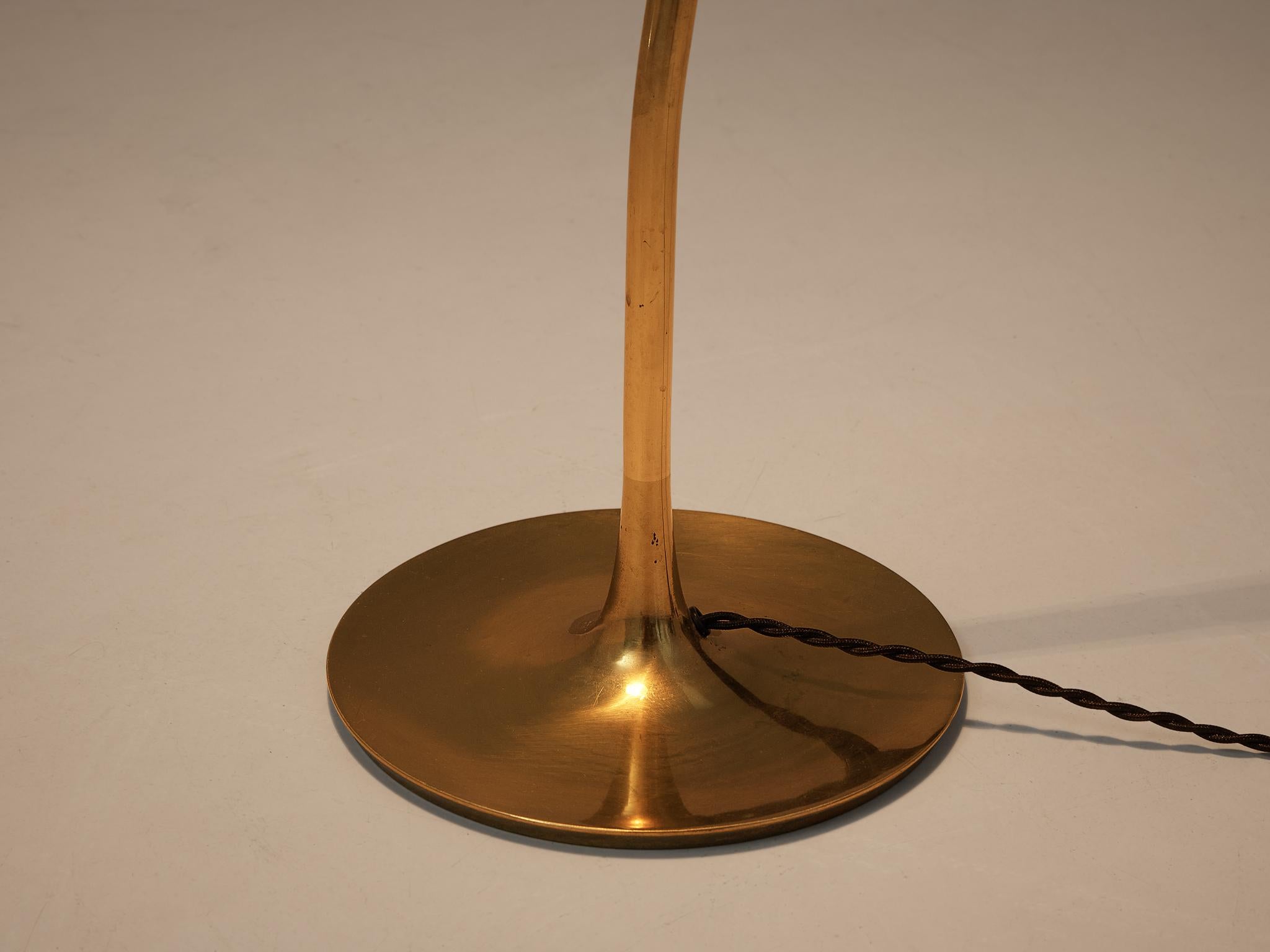 Mid-20th Century Paavo Tynell for Taito Oy Floor Lamp in Brass and Leather  For Sale