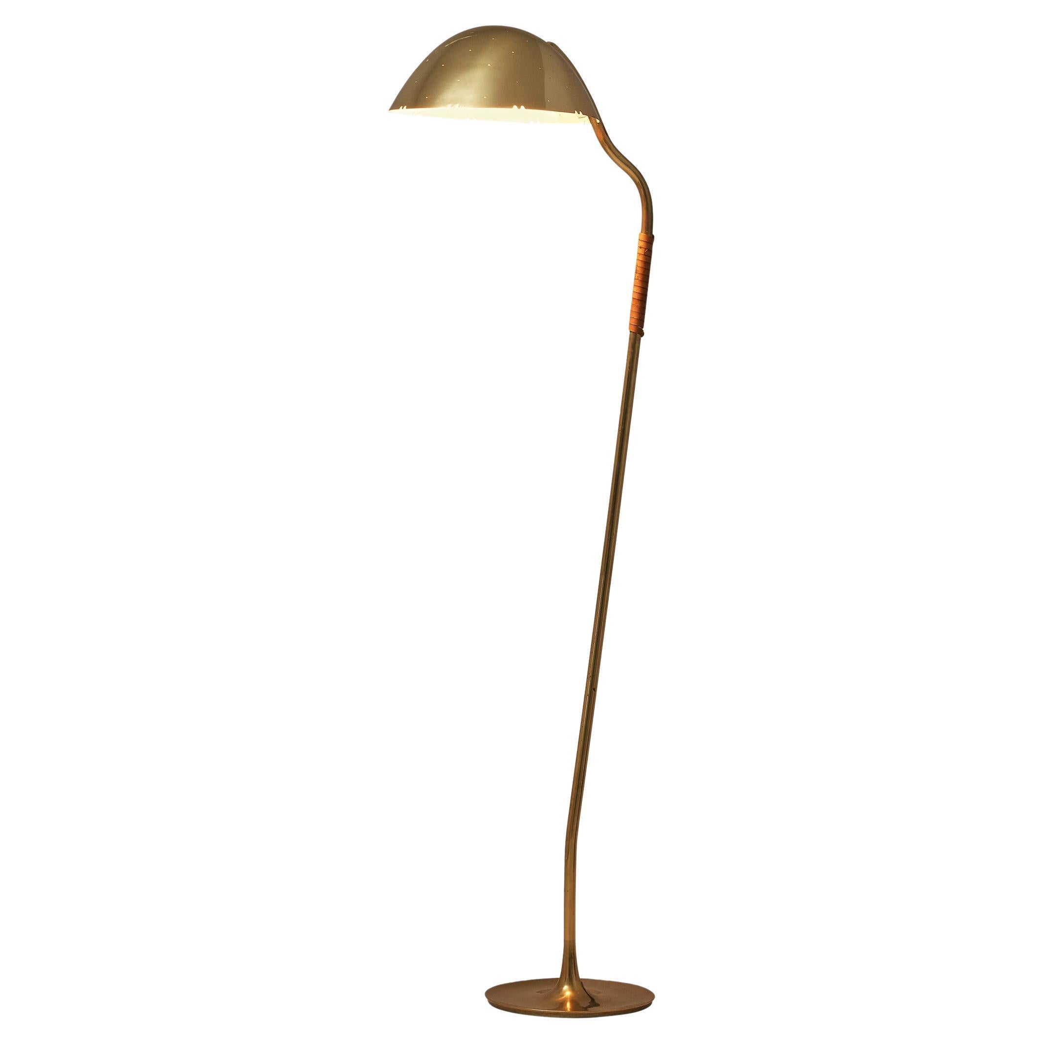 Paavo Tynell for Taito Oy Floor Lamp in Brass and Leather  For Sale
